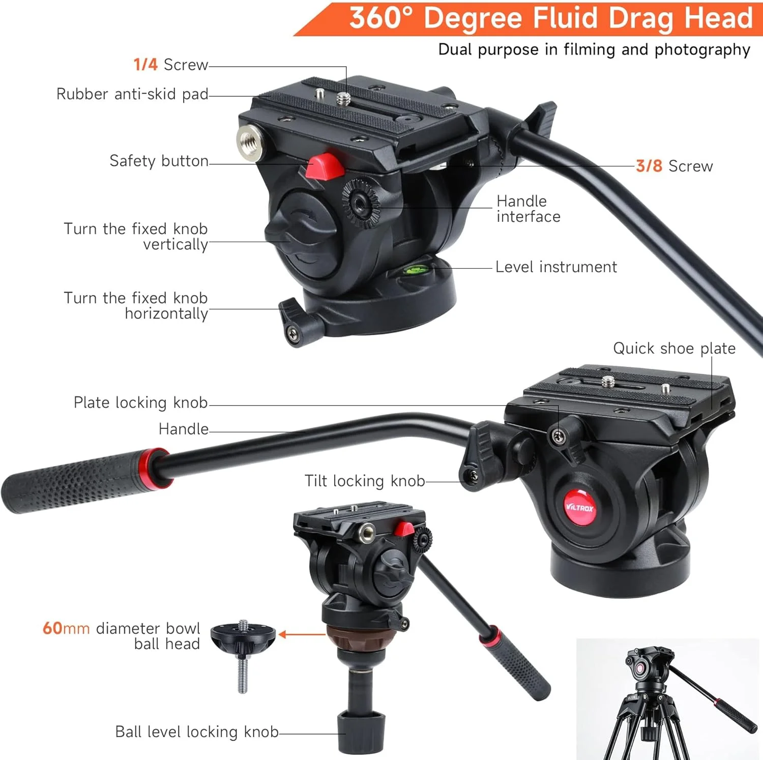 سه پایه دوربین VILTROX 188 سانتی متری آلومینیومی سنگین با ظرفیت بار 10 کیلوگرم، سه پایه دوربین DSLR با هد توپی پانوراما 360 درجه، صفحه رهاسازی سریع و کیف حمل برای دوربین های DSLR کانن نیکون سونی سه پایه دوربین VILTROX 188 سانتی متری آلومینیومی سنگین با ظرفیت بار 10 کیلوگرم، سه پایه دوربین DSLR با هد توپی پانوراما 360 درجه، صفحه رهاسازی سریع و کیف حمل برای دوربین های DSLR کانن نیکون سونی