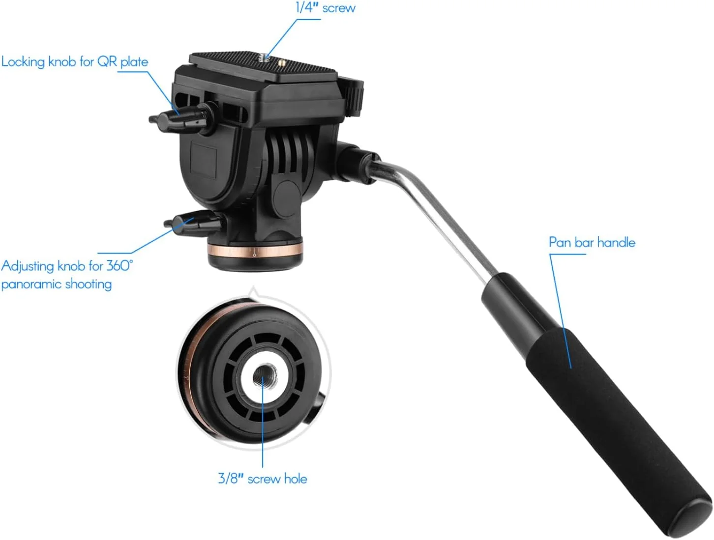 هد پن حرفه ای مایع فیلمبرداری دوربین Labymos با قابلیت چرخش و شیب، ظرفیت بارگیری 6 کیلوگرم به همراه دسته و صفحه رهاسازی سریع 1/4 اینچی سازگار با دوربین های DSLR و فیلمبرداری