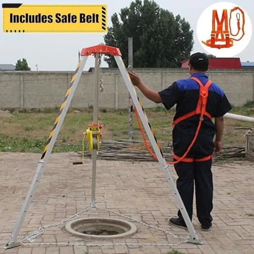 کیت سه پایه نجات فضای محدود با پایه های آلومینیومی جمع شونده و کمربند ایمنی برای بالابری و عملیات اضطراری