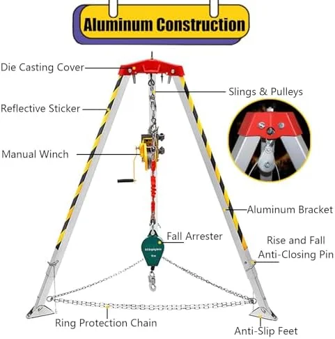 بالابر سه پایه سنگین برای بلند کردن و نجات، ارتفاع قابل تنظیم برای فضاهای محدود و عملیات زیرزمینی