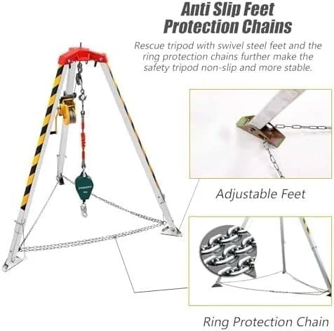سه پایه نجات آلومینیومی، کیت سه پایه فضای محدود 816 کیلوگرمی با محافظ سقوط و کمربند ایمنی