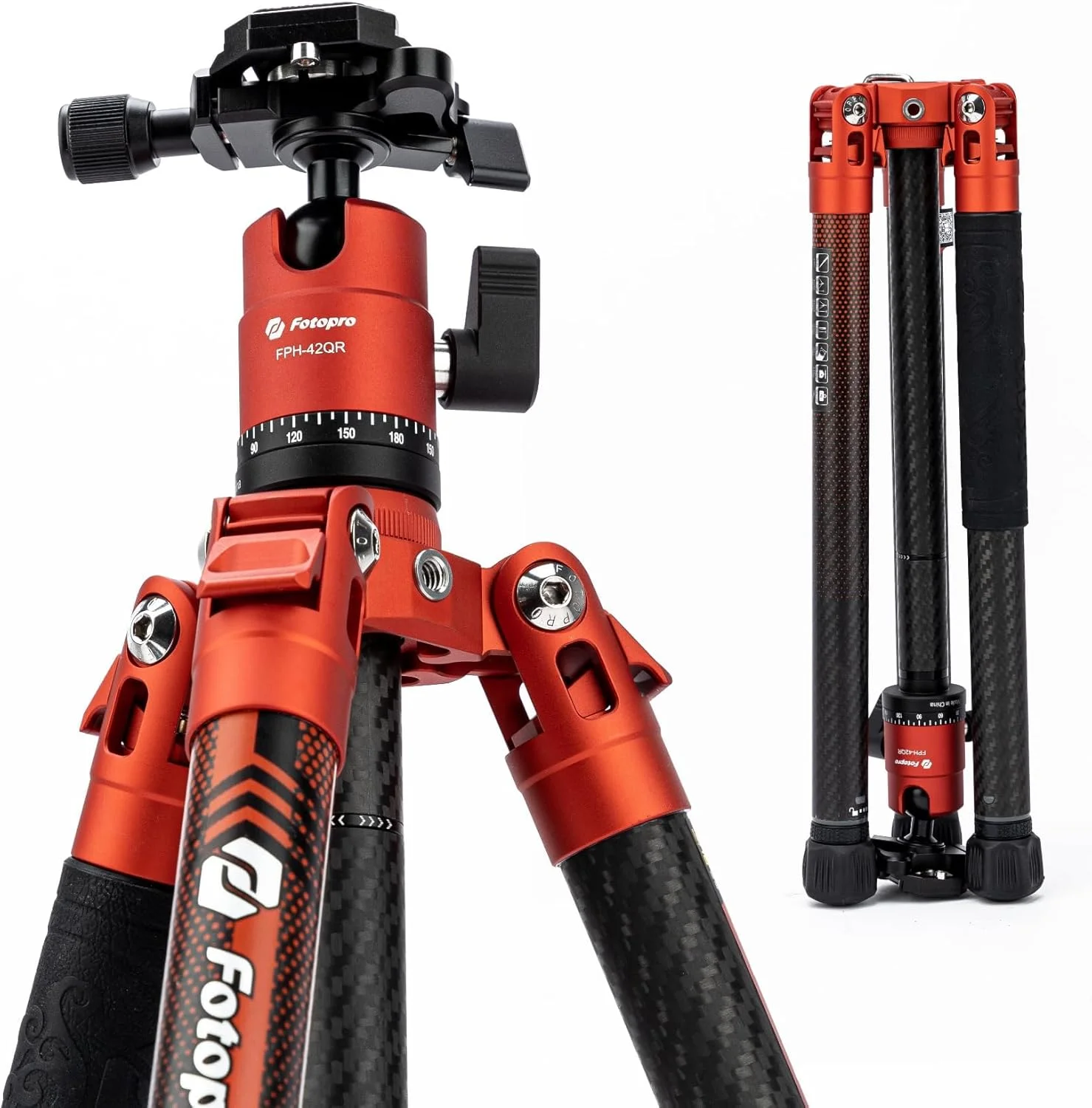 سه پایه فیبر کربنی 62 اینچی دوربین Fotopro مدل X-Aircross 3 نارنجی، فوق سبک، مناسب برای سفر، حداکثر تحمل وزن 10 کیلوگرم