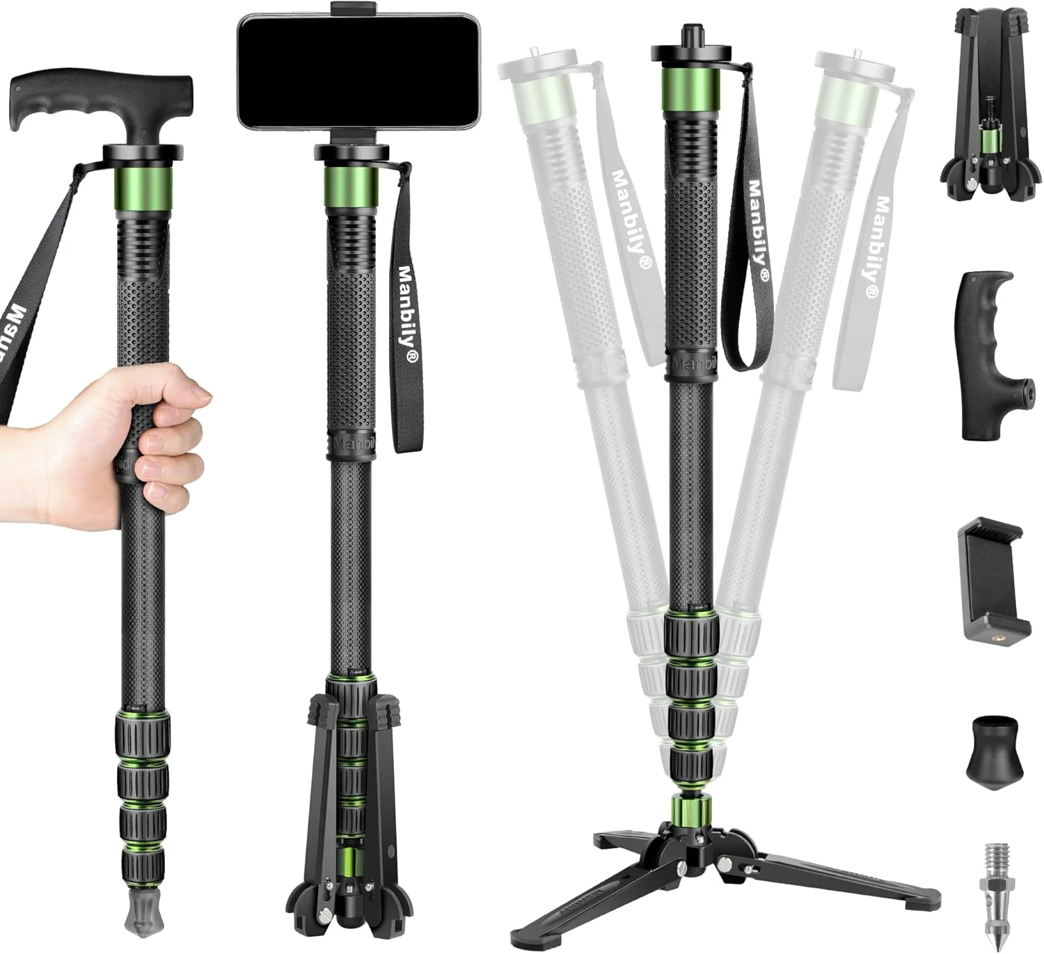 تک پایه فیبر کربنی Manbily به همراه پایه تک پایه فیبر کربنی Manbily به همراه پایه