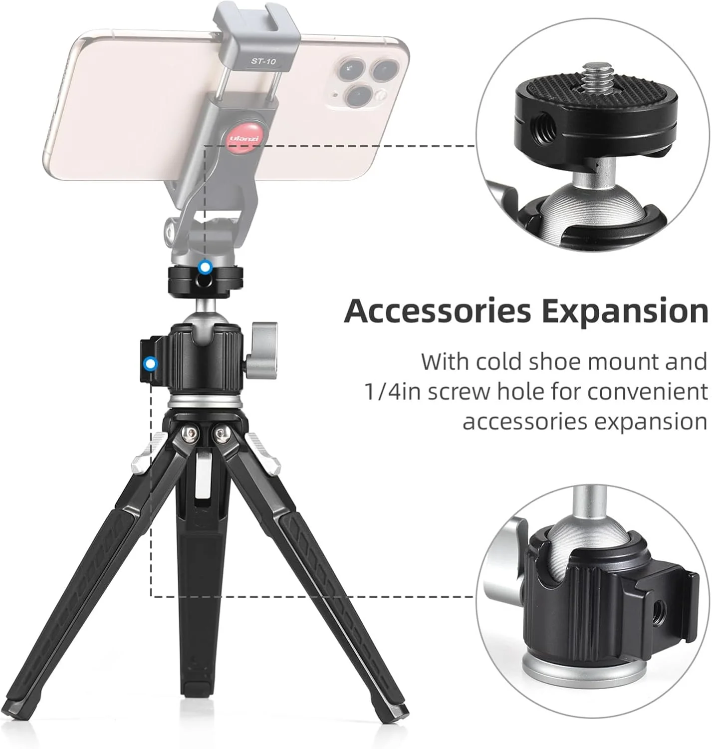 پایه رومیزی چند منظوره کوچک Labymos با سر توپی چرخان 360 درجه آلیاژ آلومینیوم و مانت کفشک سرد، حداکثر تحمل وزن 3 کیلوگرم مناسب برای ولاگ، پخش زنده و ویدیو