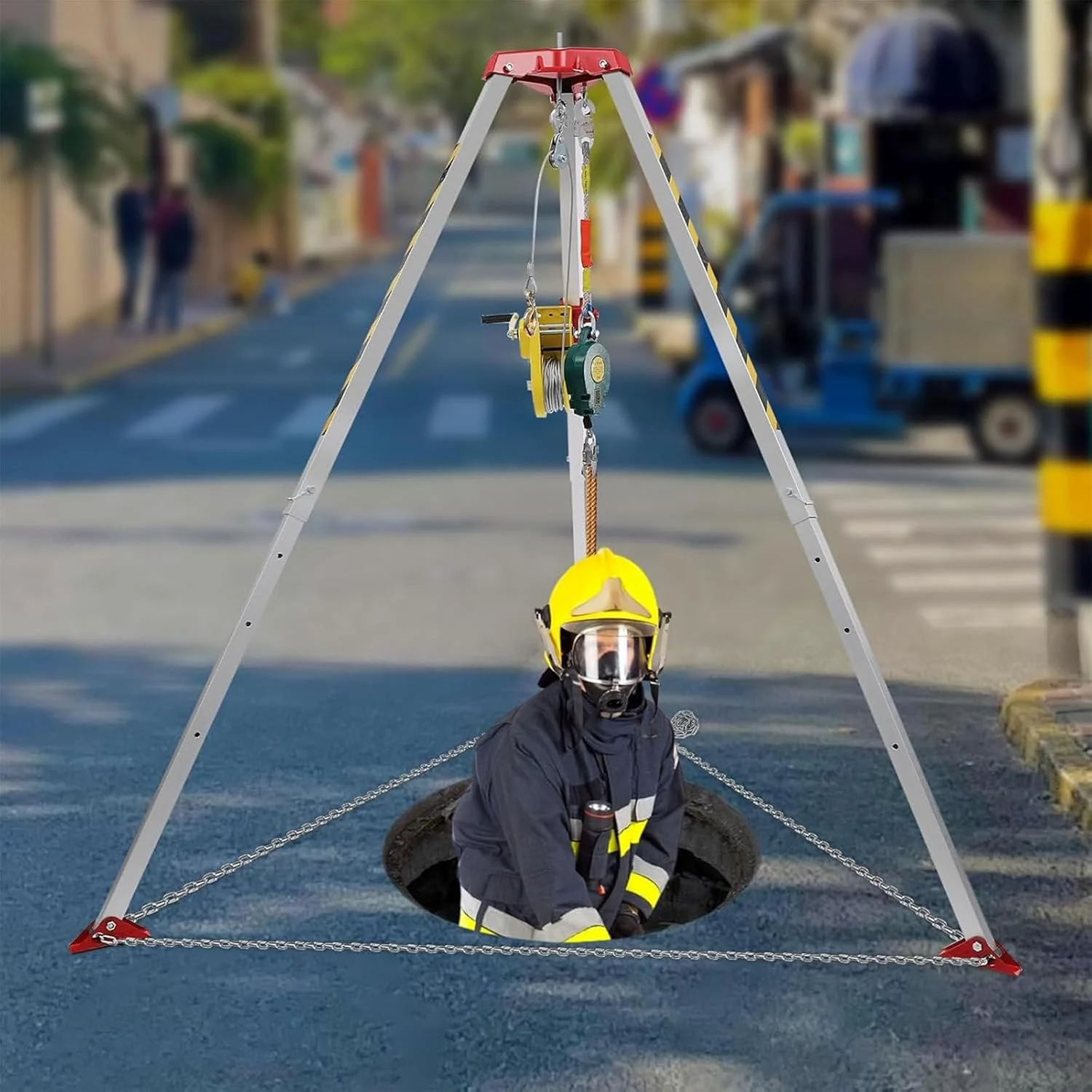 کیت سه پایه فضای محدود، سه پایه آلیاژ آلومینیوم برای فضای محدود، سه پایه نجات اضطراری با طناب، کیت سه پایه چند منظوره (وینچ 1200 پوندی)