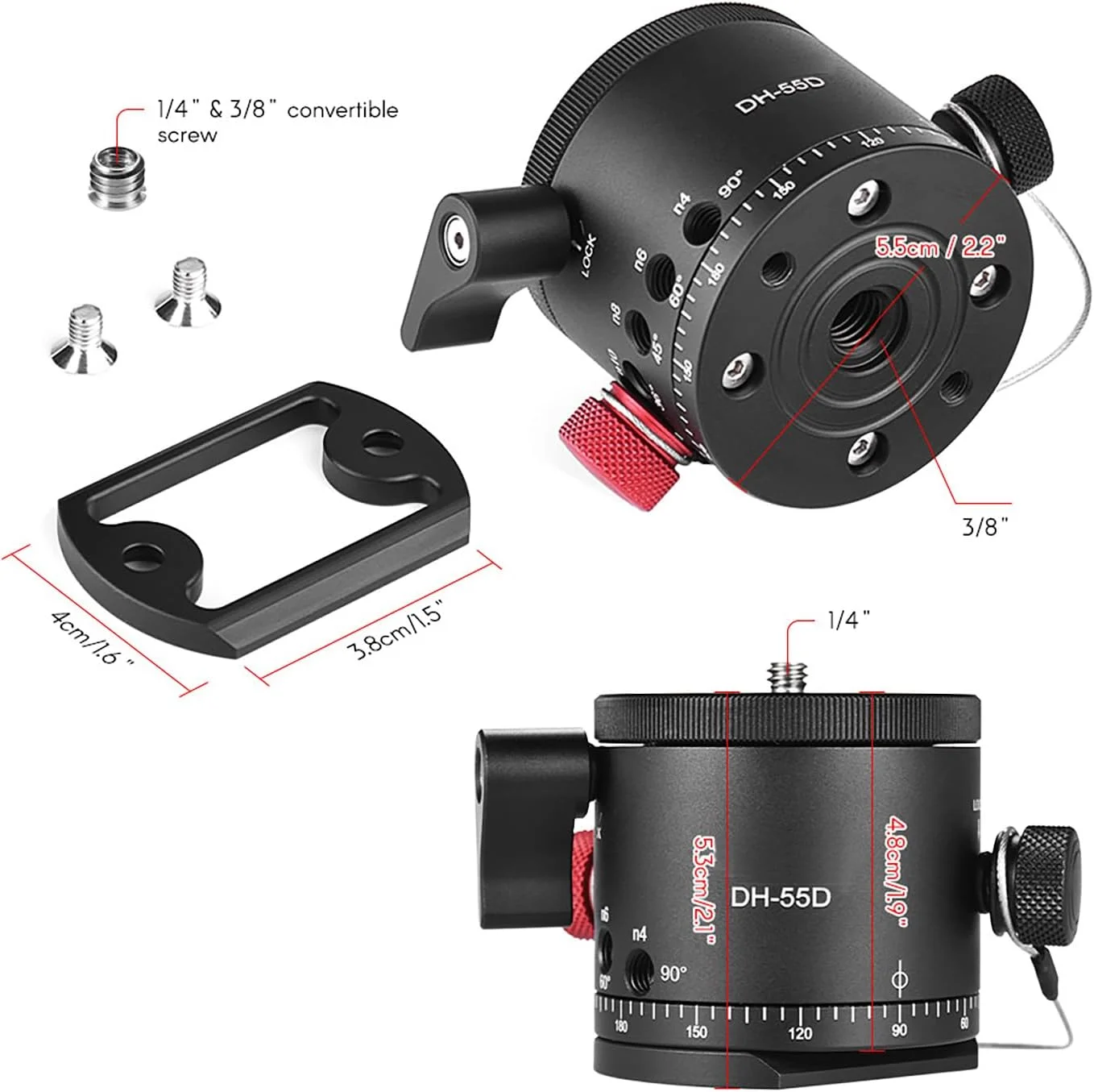 هد توپی پانوراما Labymos DH-55D HDR با روتاتور ایندکسینگ، آلیاژ آلومینیوم، حداکثر تحمل وزن 15 کیلوگرم