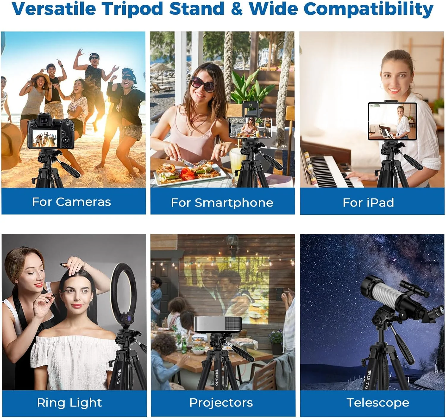 پایه سه پایه دوربین 75 اینچی با ریموت بلوتوث - حداکثر تحمل وزن 6.8 کیلوگرم، سه پایه آلومینیومی مسافرتی برای دوربین DSLR/تلفن/تبلت/پروژکتور، هد سه طرفه و صفحه رهاسازی سریع، طراحی تاشو جمع و جور (آبی) پایه سه پایه دوربین 75 اینچی با ریموت بلوتوث - حداکثر تحمل وزن 6.8 کیلوگرم، سه پایه آلومینیومی مسافرتی برای دوربین DSLR/تلفن/تبلت/پروژکتور، هد سه طرفه و صفحه رهاسازی سریع، طراحی تاشو جمع و جور (آبی)