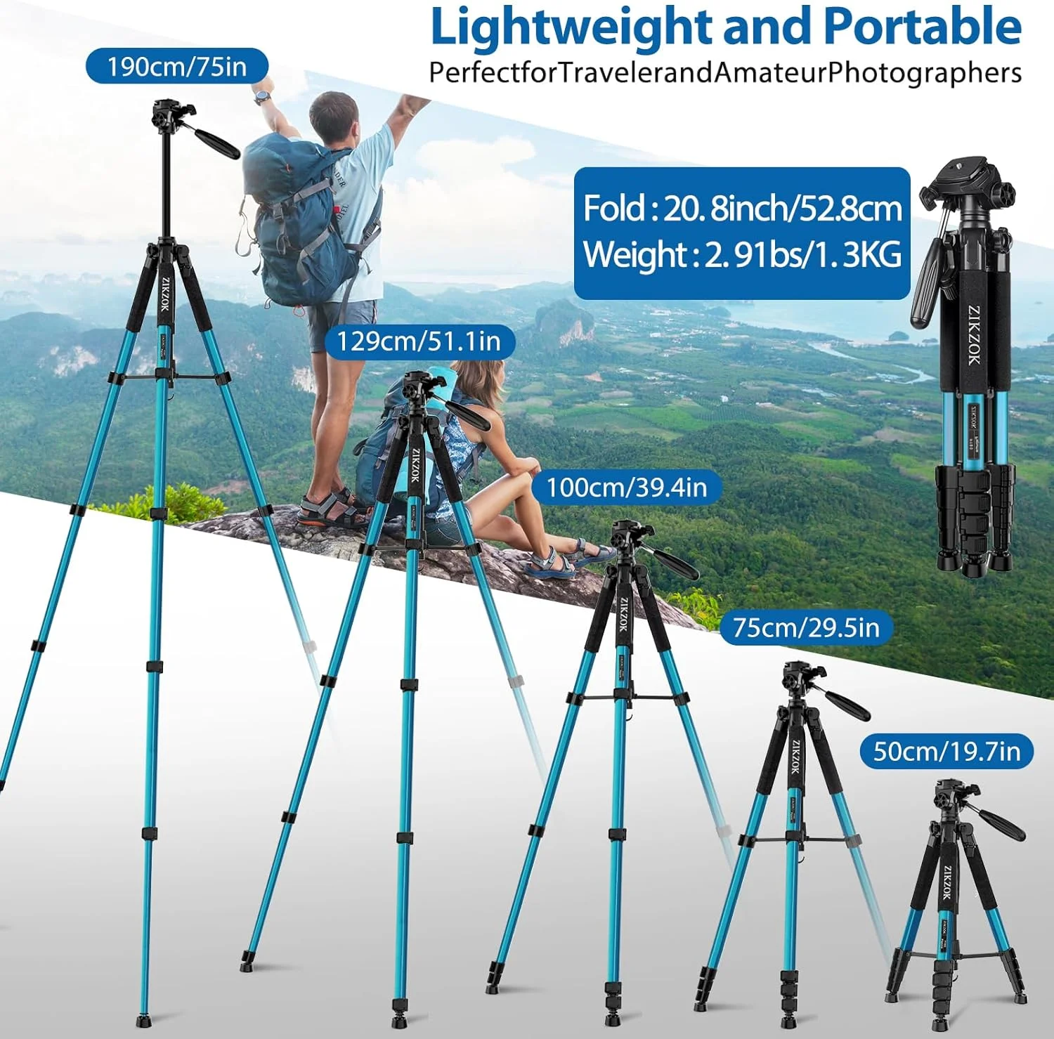 پایه سه پایه دوربین 75 اینچی با ریموت بلوتوث - حداکثر تحمل وزن 6.8 کیلوگرم، سه پایه آلومینیومی مسافرتی برای دوربین DSLR/تلفن/تبلت/پروژکتور، هد سه طرفه و صفحه رهاسازی سریع، طراحی تاشو جمع و جور (آبی) پایه سه پایه دوربین 75 اینچی با ریموت بلوتوث - حداکثر تحمل وزن 6.8 کیلوگرم، سه پایه آلومینیومی مسافرتی برای دوربین DSLR/تلفن/تبلت/پروژکتور، هد سه طرفه و صفحه رهاسازی سریع، طراحی تاشو جمع و جور (آبی)