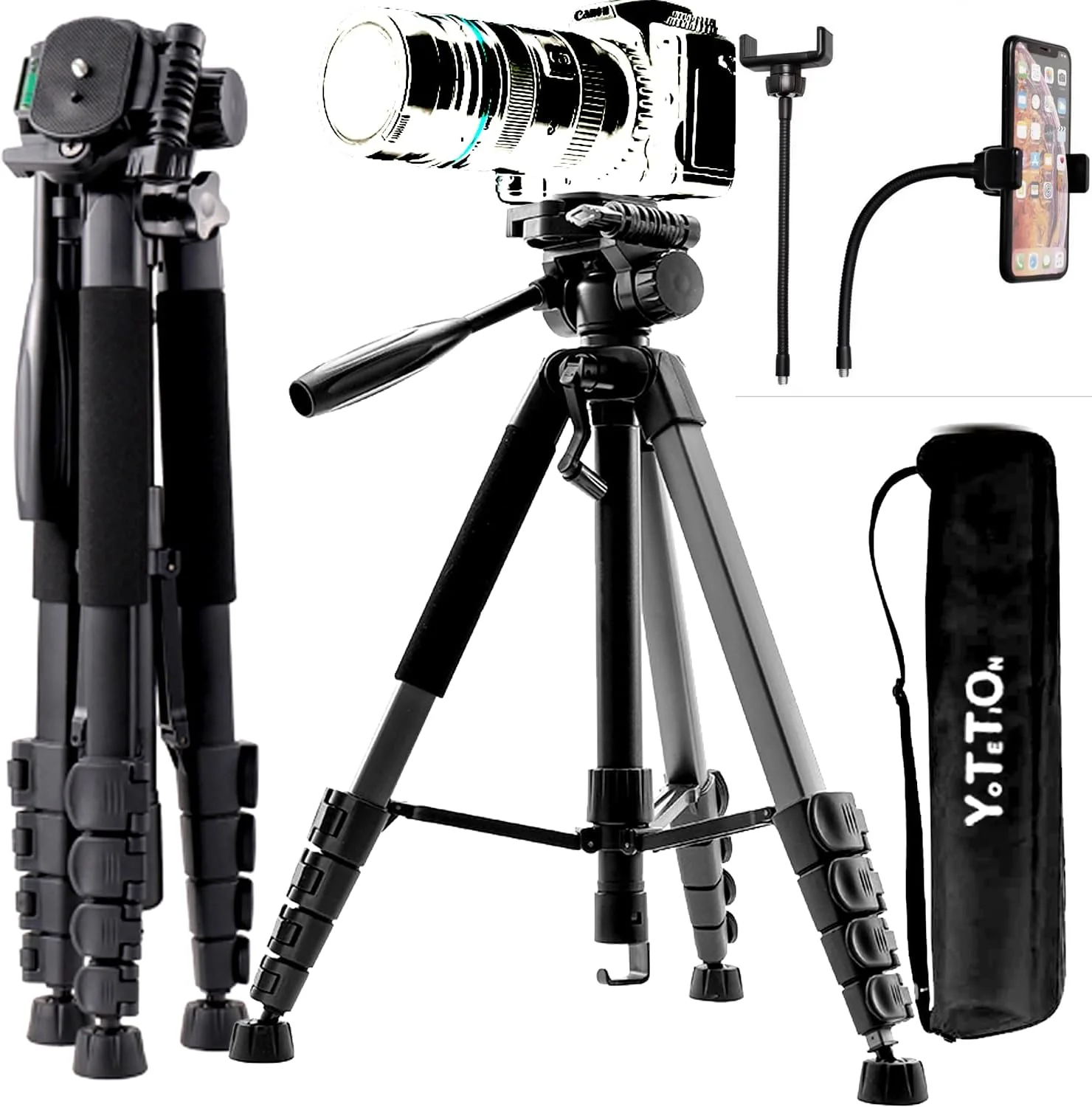 پایه دوربین 80 اینچی YOTETION، پایه گیمبال 3 طرفه قابل تنظیم 5 قسمتی، تک پایه، پایه تلسکوپ مسافرتی، تلسکوپ افقی، پایه حرفه ای تلفن همراه