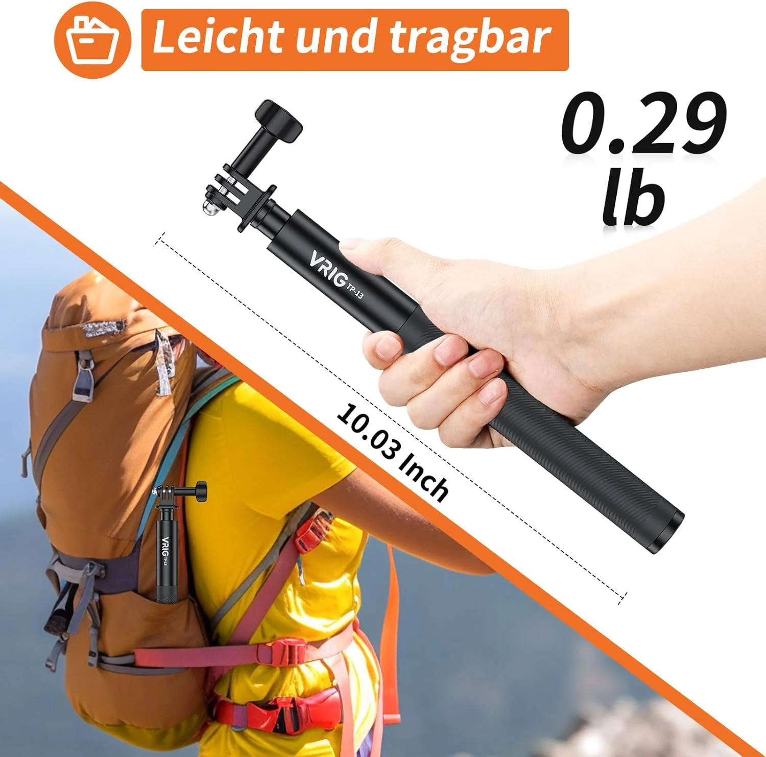 میله سلفی افزایش طول ۱۳۱ سانتی متری VRIG TP-13 برای INSTA360، GoPro 11 10 9 8 7، دوربین های اکشن Insta360 One X2 X One R EVO، میله افزایش طول گیمبال تلفن هوشمند برای دوربین ورزشی، مشکی