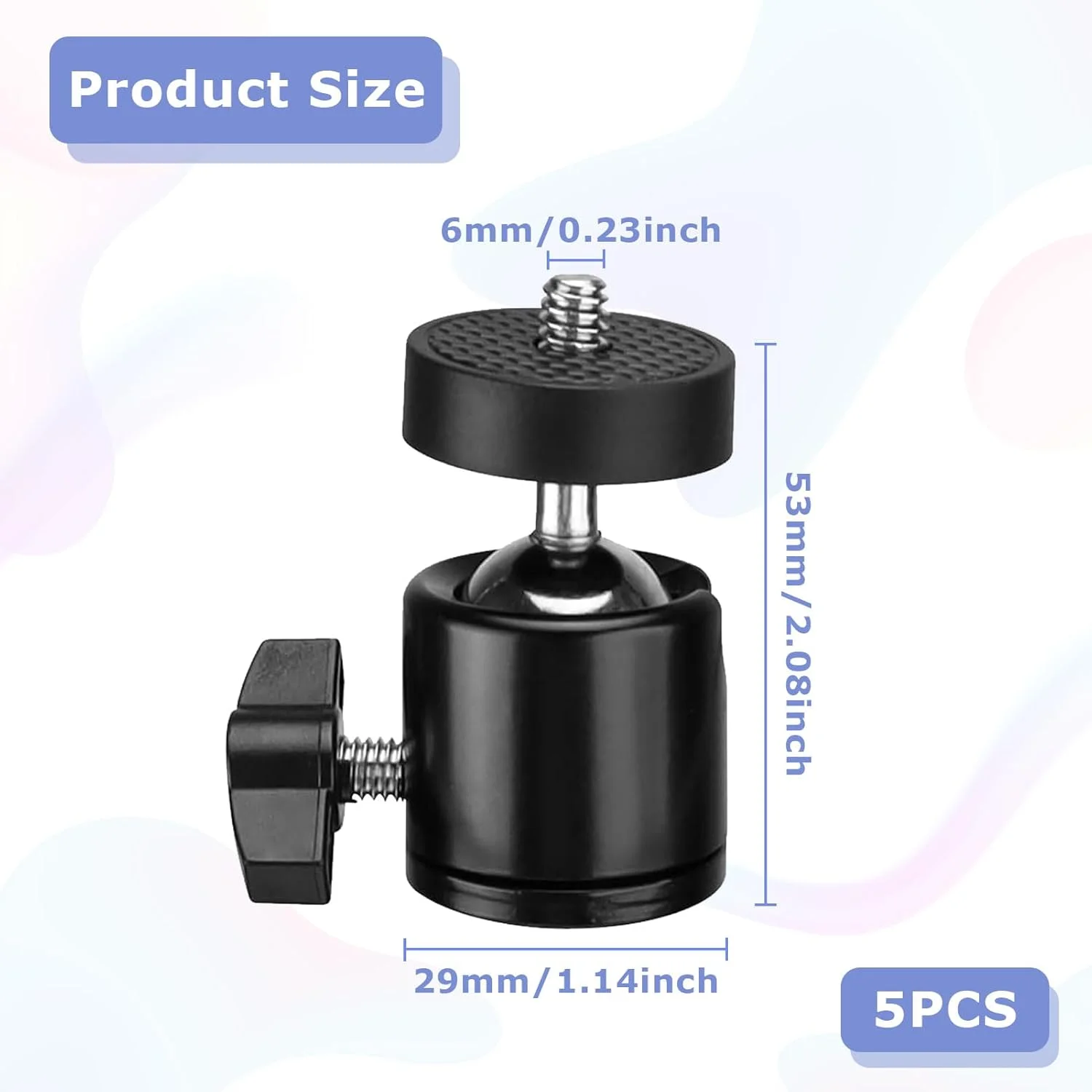 توپی مفصلی 5 عددی، با قابلیت چرخش 360 درجه، سه پایه با رابط جهانی 1/4، سر توپی، سر سه پایه کوچک، سر توپی، سر سه پایه برای سه پایه ها، تک پایه ها، دوربین ها