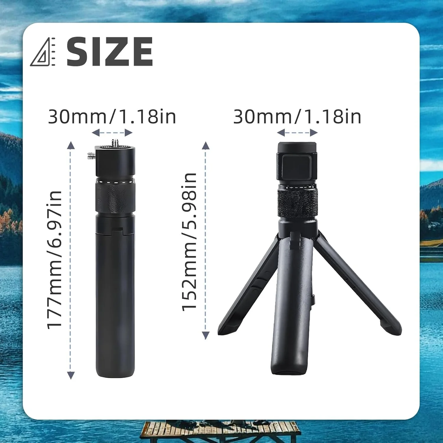 دسته تایم بولت Flylin، سه پایه رومیزی کوچک چند منظوره آلیاژ آلومینیوم با دو پیچ 1/4، دسته چرخشی 360 درجه سلفی استیک برای Insta360 ONE X2/X3/X4