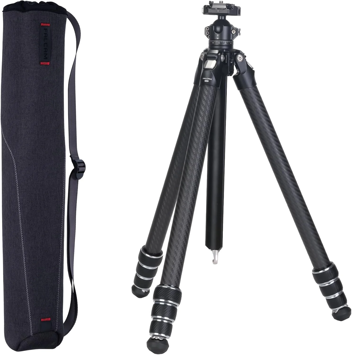 کیت سه پایه مسافرتی کوچک فیبر کربنی فالکام TreeRoot 61 اینچی مدل C141K-301، پایه های لوله ای گرد 4 قسمتی، سه پایه قفل سریع با هد توپی مدل T00A4903