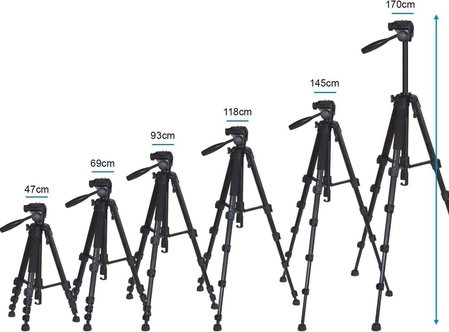 سه پایه دوربین آلومینیومی سبک وزن و قابل حمل T700، حداکثر ارتفاع 170 سانتی متر به همراه هولدر موبایل و کیف حمل، سازگار با دوربین های DSLR کانن، نیکون و سونی