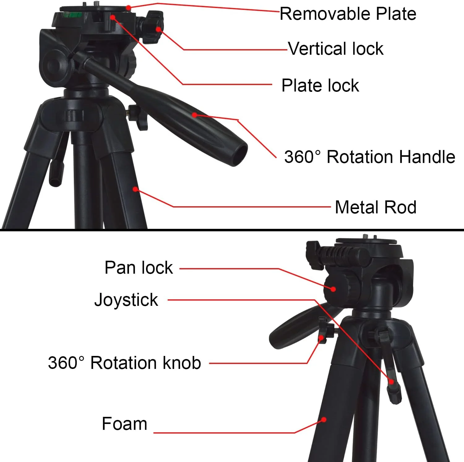 سه پایه دوربین آلومینیومی سبک وزن و قابل حمل T700، حداکثر ارتفاع 170 سانتی متر به همراه هولدر موبایل و کیف حمل، سازگار با دوربین های DSLR کانن، نیکون و سونی