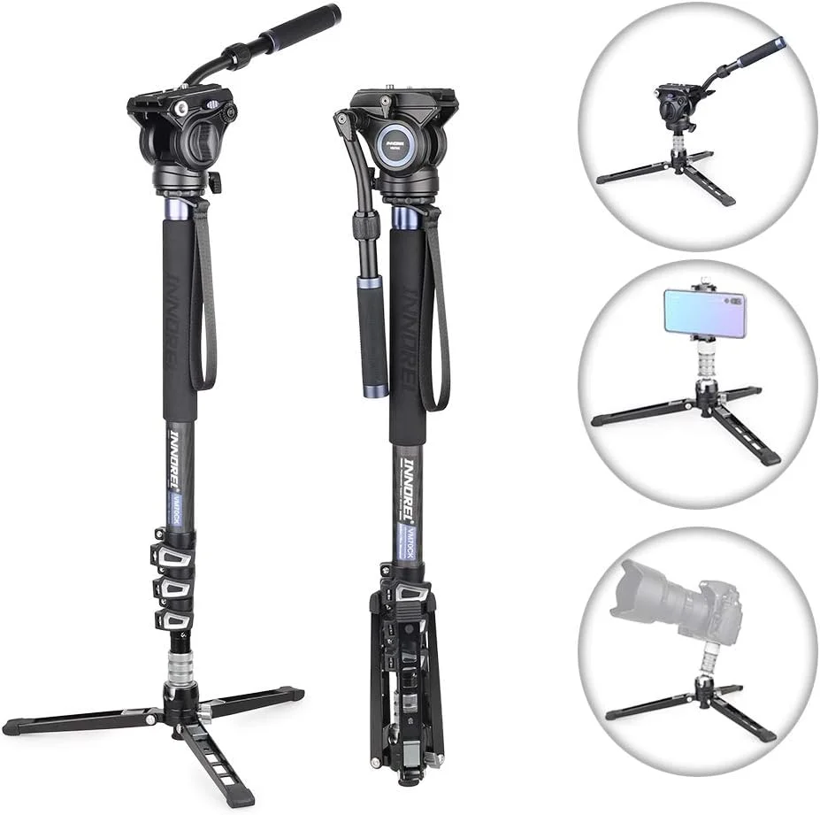 تک پایه فیلمبرداری کربنی مدل VM70CK، تک پایه حرفه ای با هد سیال هیدرولیک، سه پایه مسافرتی چند منظوره جداشدنی برای دوربین های DSLR و دوربین های فیلمبرداری تلسکوپی، حداکثر تحمل وزن 6 کیلوگرم (VM70CK+F60)