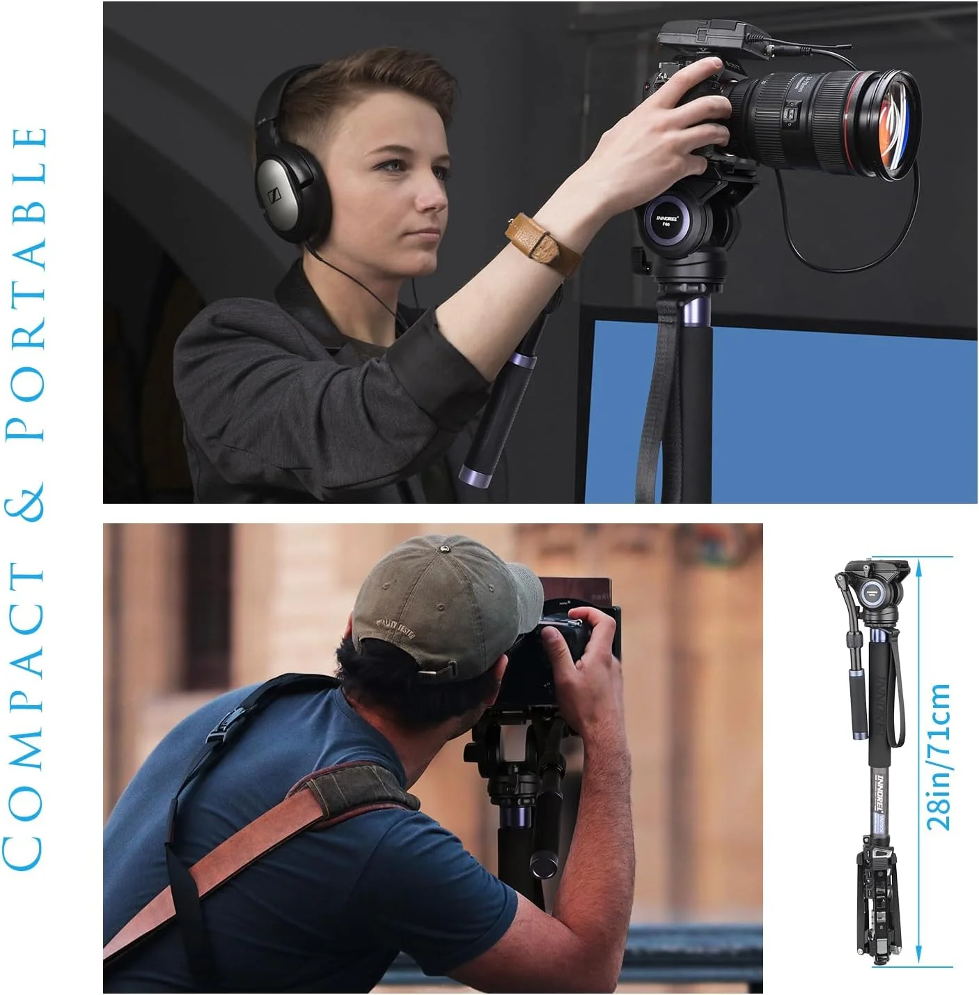 تک پایه فیلمبرداری کربنی مدل VM70CK، تک پایه حرفه ای با هد سیال هیدرولیک، سه پایه مسافرتی چند منظوره جداشدنی برای دوربین های DSLR و دوربین های فیلمبرداری تلسکوپی، حداکثر تحمل وزن 6 کیلوگرم (VM70CK+F60)