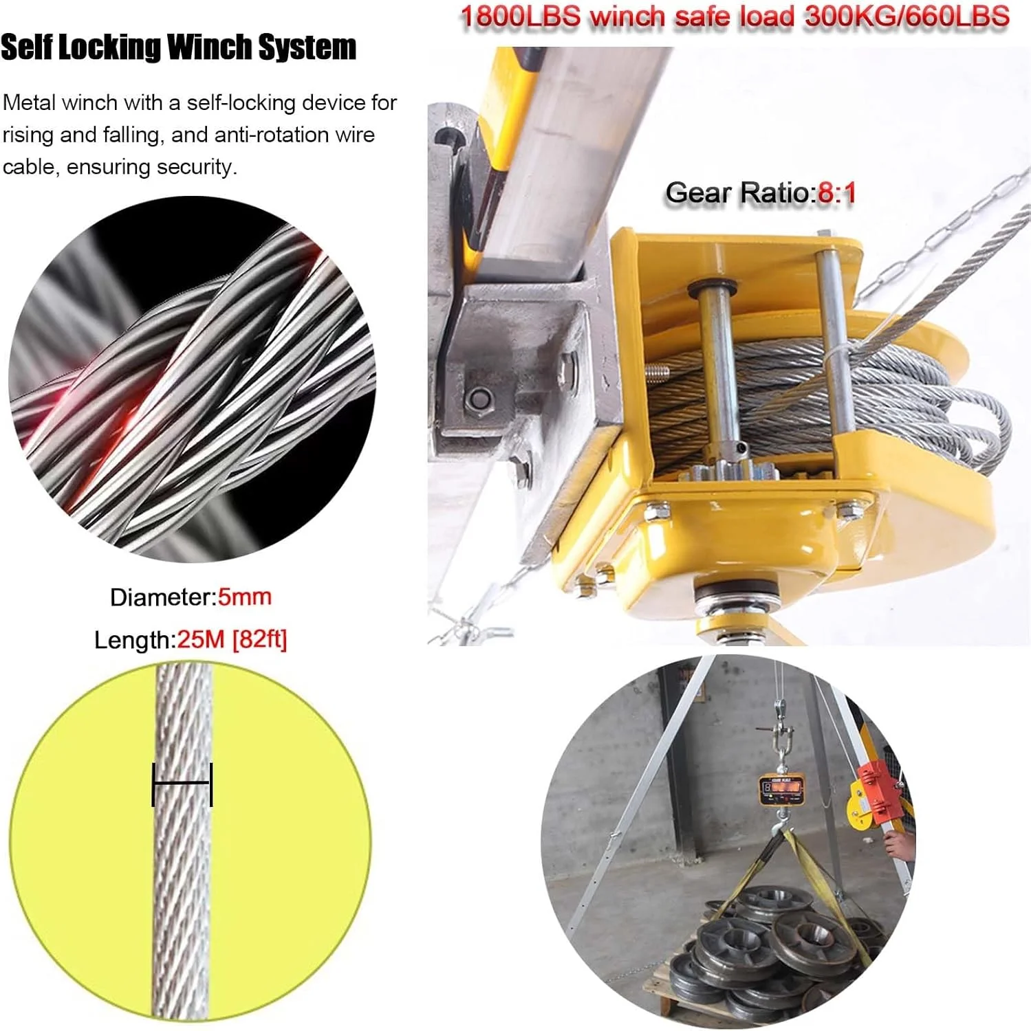 سه پایه نجات اضطراری، سه پایه فضای محدود و وینچ با محافظ سقوط و کمربند ایمنی، بالابر سه پایه 816 کیلوگرمی، سه پایه نجات اضطراری برای آتش نشانی (رنگ: فقط وینچ 1179 کیلوگرمی)