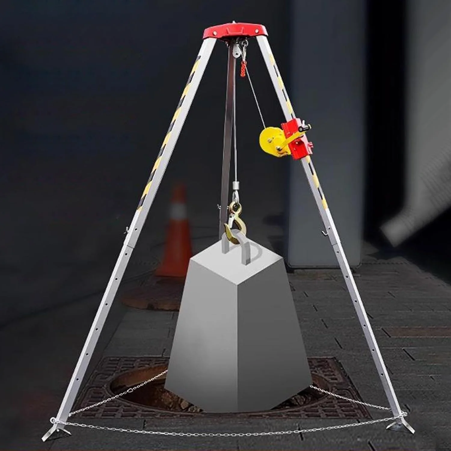 کیت سه پایه فضای محدود قابل تنظیم، سه پایه نجات سنگین 1200، 1800، 2600 پوندی با پایه های 4 تا 7 فوتی و براکت توقف سقوط برای چاه های فاضلاب آدم رو (وینچ 1800 پوندی + بار 400 کیلوگرمی)