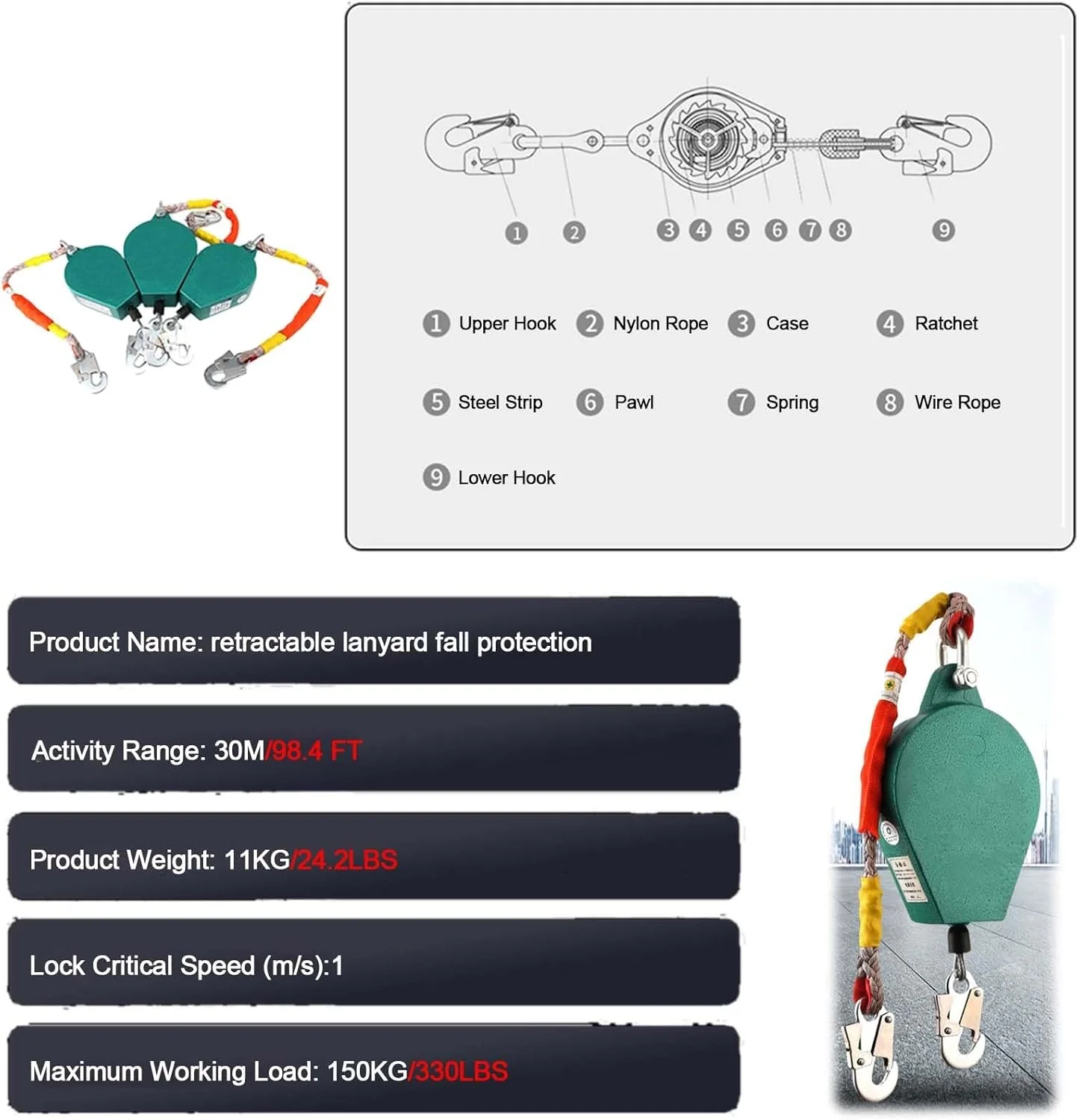 سه پایه نجات اضطراری برای کار در ارتفاع و فضاهای محدود، کیت سه پایه سنگین برای فضاهای محدود 1200، 1800، 2600 پوند، ابزار بالابر با وینچ، کمربند ایمنی (رنگ: Onl)
