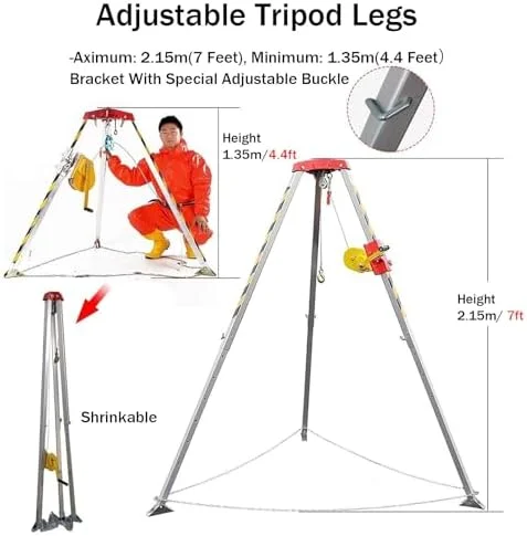 کیت سه پایه فضای محدود، سه پایه نجات فضای محدود سنگین با کمربند ایمنی، برای ساخت و ساز اکتشاف سرچاه، وینچ 1800 پوندی