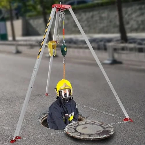 کیت سه پایه فضای محدود، سه پایه نجات فضای محدود سنگین با کمربند ایمنی، برای ساخت و ساز اکتشاف سرچاه، وینچ 1800 پوندی