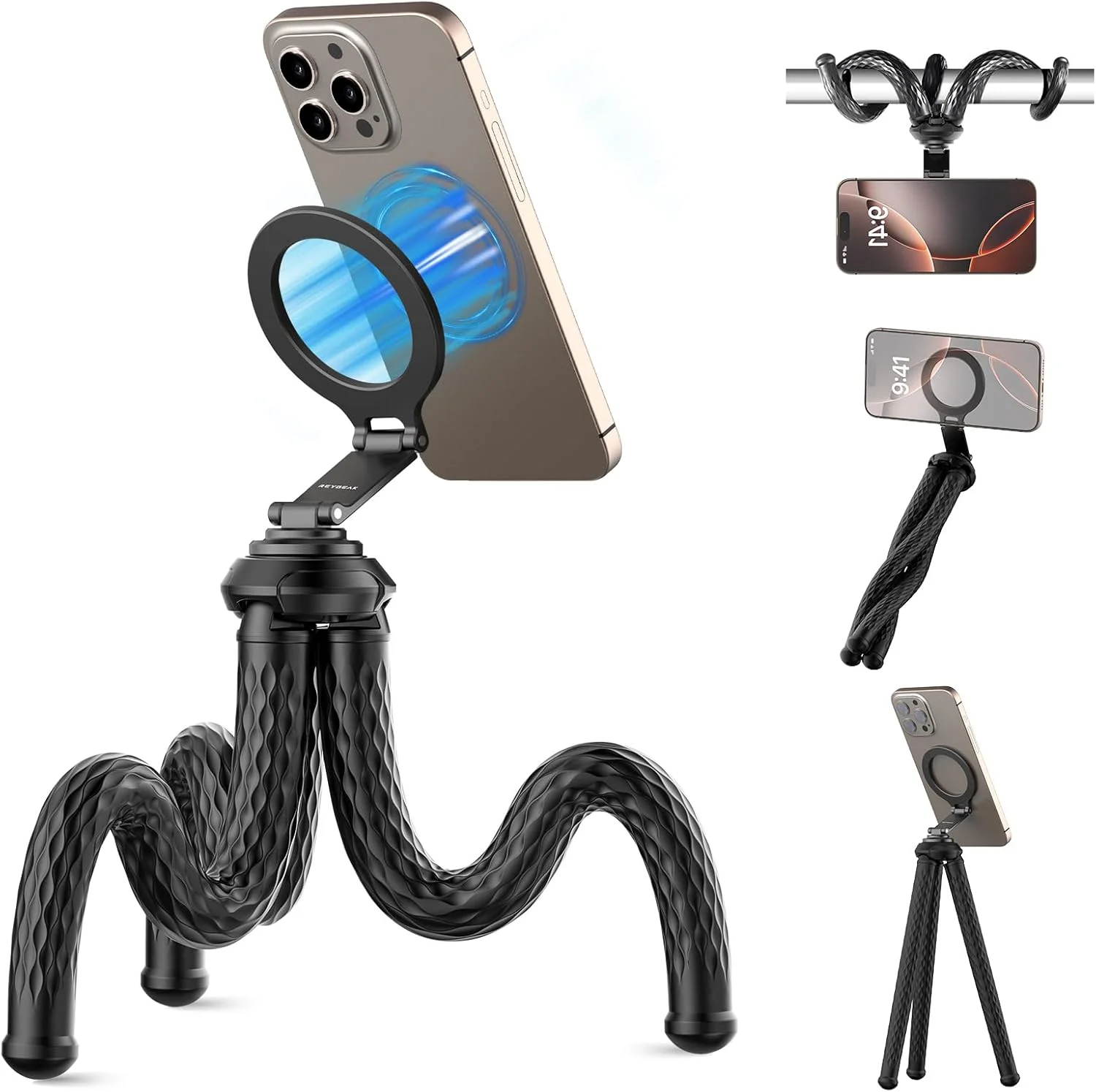 سه پایه مغناطیسی و انعطاف پذیر گوشی موبایل REYGEAK، پایه نگهدارنده قابل حمل برای ضبط ویدیو مناسب برای آیفون