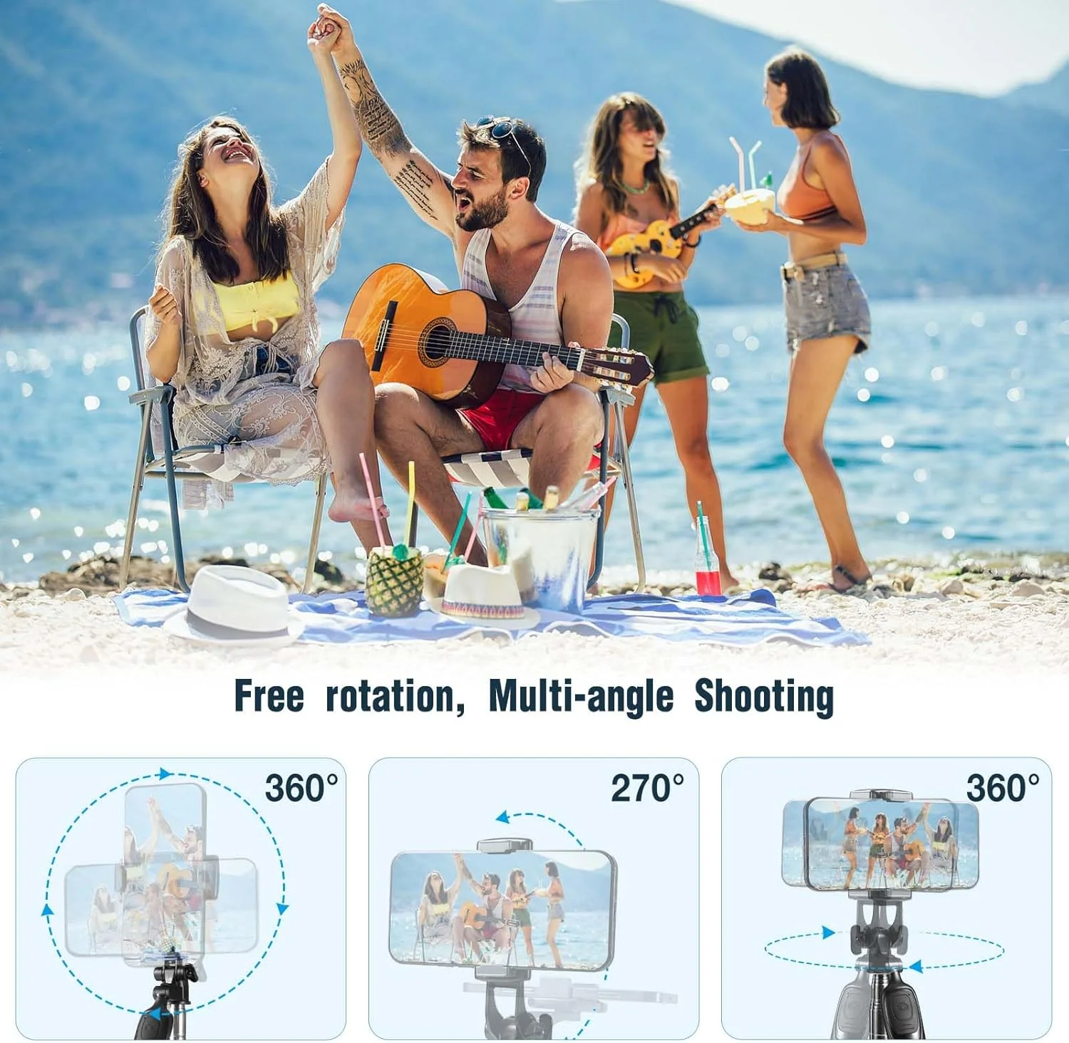 سه پایه تلفن هوشمند 3 در 1 Oderra با مونوپاد بلوتوثی - کنترل از راه دور جداشدنی، 160 سانتی متر جمع شونده + تثبیت کننده 360 درجه، سازگار با آیفون/سامسونگ/هوآوی