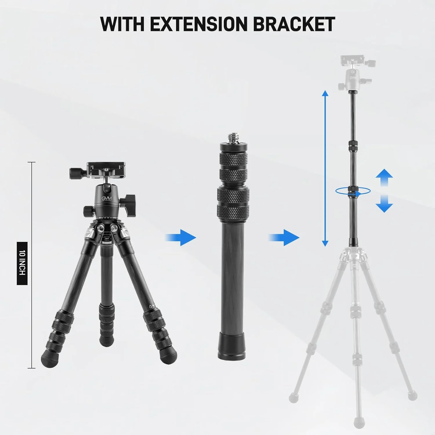 سه پایه دوربین فیبر کربنی GVM، سه پایه برای دوربین و تلفن، پایه سه پایه دوربین سنگین با هد توپی پانوراما 360 درجه، صفحه رهاسازی سریع و گیره تلفن همراه برای حداکثر بار 15 پوند