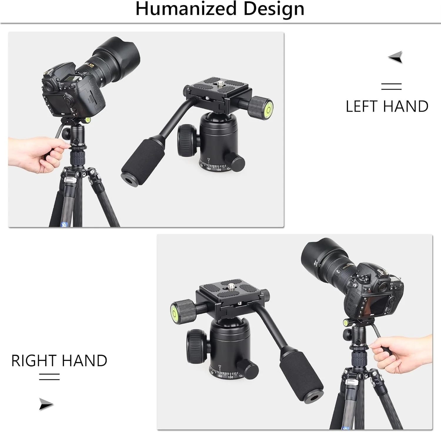 هد توپی با دسته ARTCISE، هد توپی سه پایه دوربین با دو صفحه رهاسازی سریع و گیره تلفن برای تک پایه، هد پانورامای 360 درجه برای سه پایه، تک پایه، لغزنده، دوربین DSLR، حداکثر بار 10 کیلوگرم