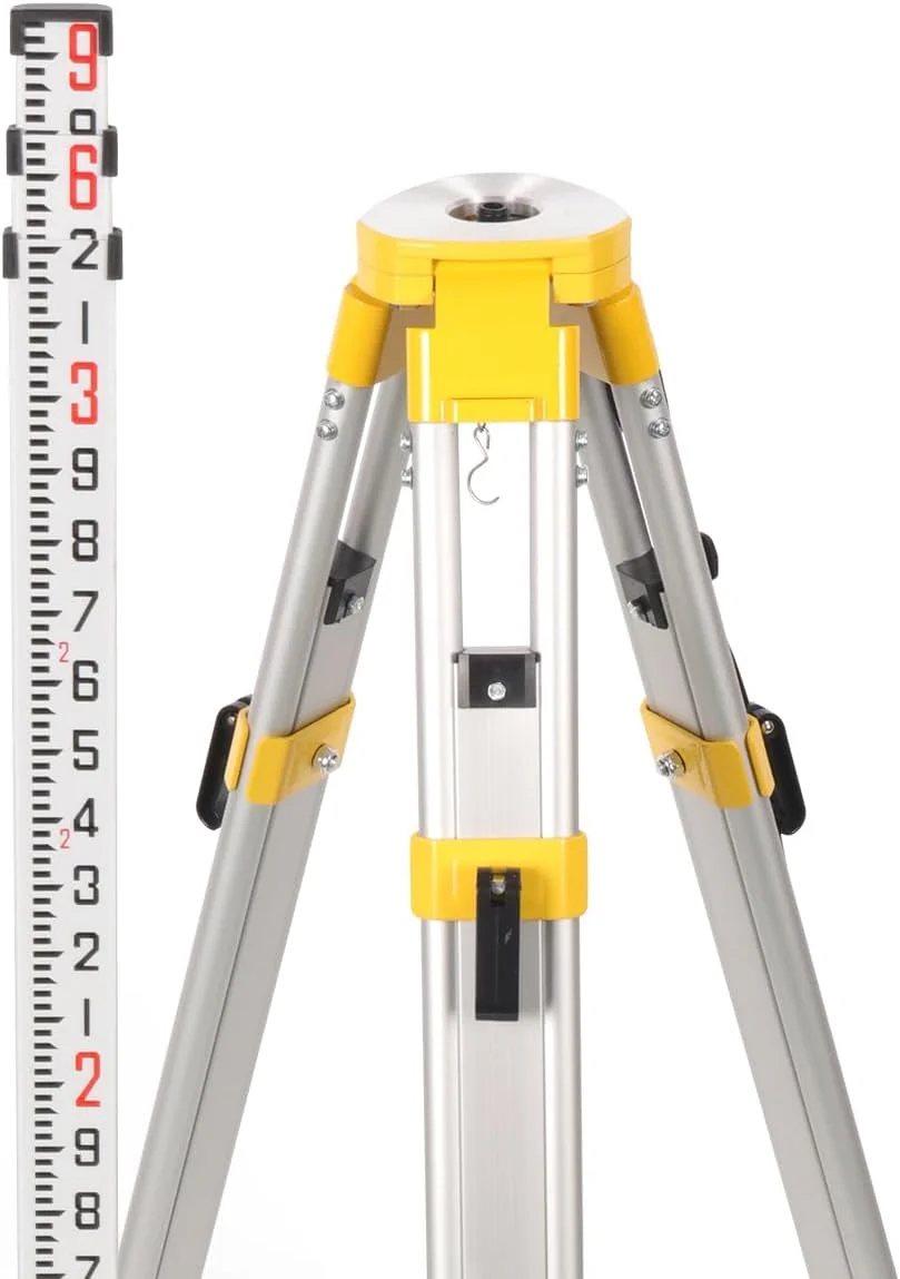 سه پایه نقشه برداری آلومینیومی سبک وزن 62.2 اینچی با سر تخت رزوه ای 5/8 اینچی 11 و قفل دوبل، شاخص مدرج تلسکوپی آلومینیومی دو طرفه 9 فوتی برای اندازه گیری دقیق ساخت و ساز، نقشه برداری زمین