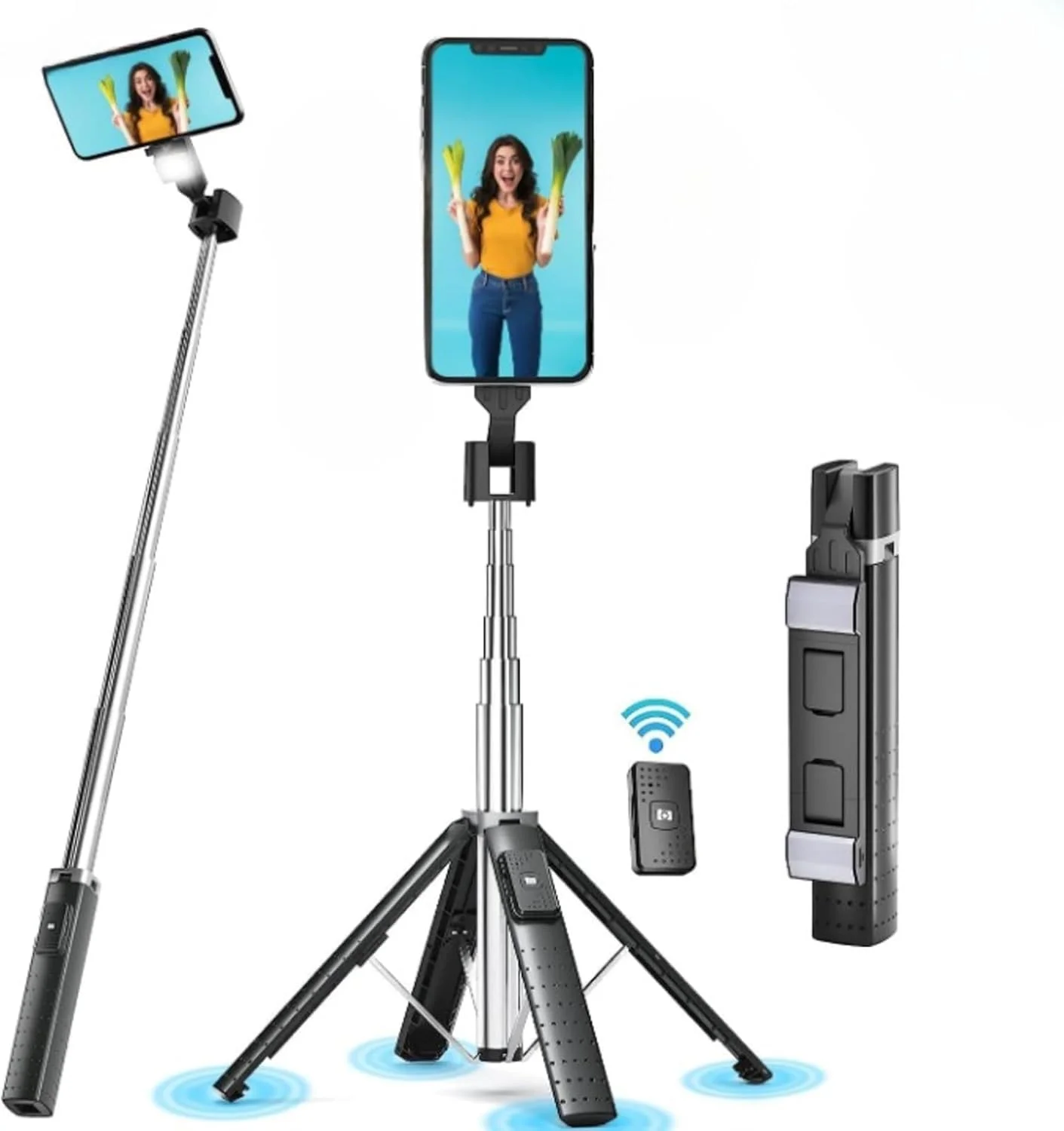 پایه سلفی و سه پایه Styleat با استند پخش زنده USB دوگانه، کنترل از راه دور، ساختار بادوام ABS و طراحی قابل حمل برای ولاگرها و مسافران