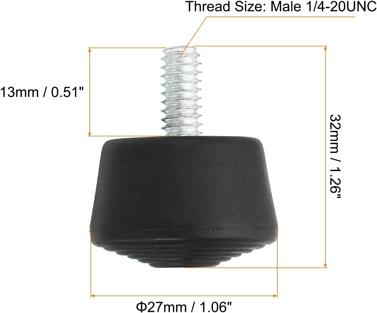 پایه های لاستیکی سه پایه جهانی 1/4 اینچ در 1.3 اینچ، قطعات جایگزین ضد لغزش سه پایه برای سه پایه دوربین تک پایه، مشکی