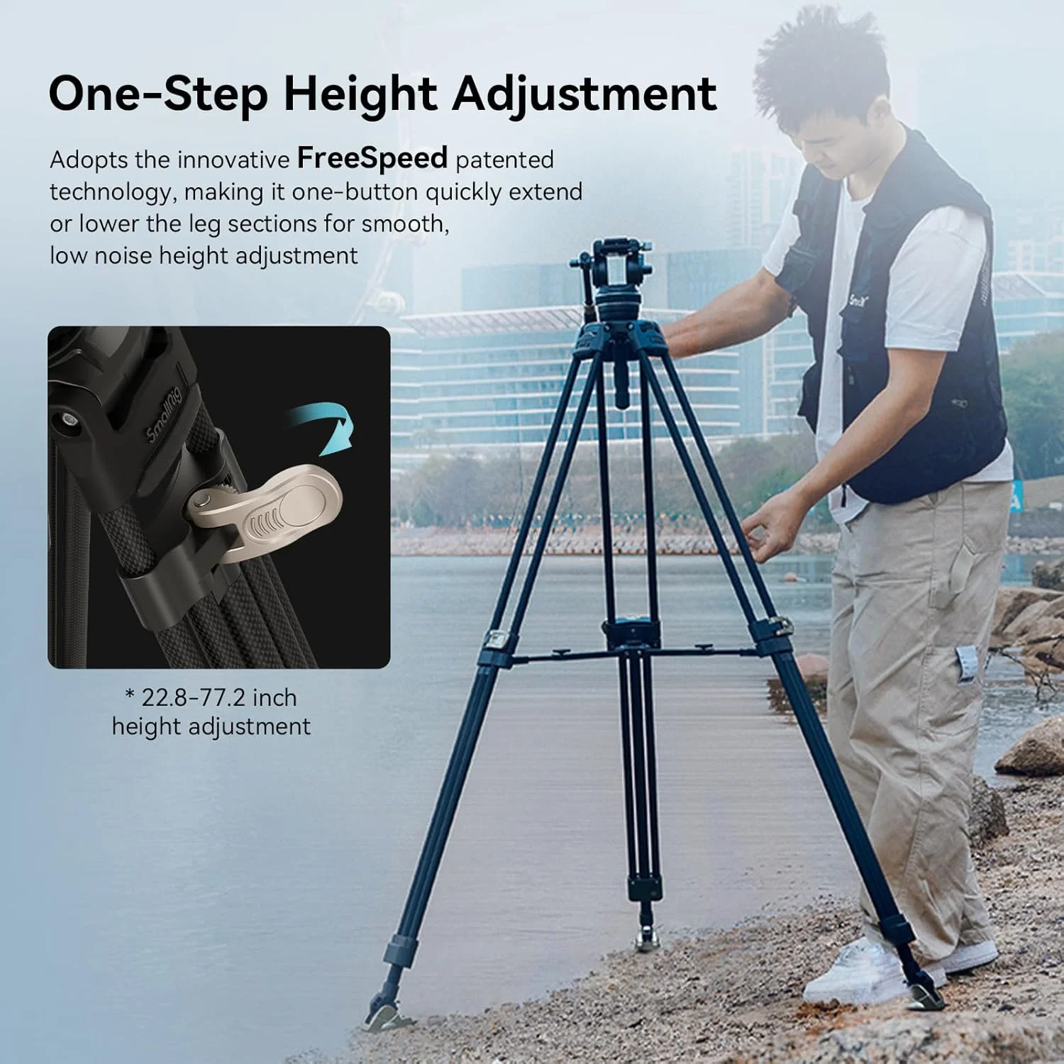 سیستم سه پایه فیبر کربنی سنگین SmallRig AD-100 FreeBlazer، سه پایه ویدیویی 78 اینچی با سیستم قفل یک مرحله ای، هد سیال 360 درجه و صفحه رهاسازی سریع دو حالته، حداکثر بار 10 کیلوگرم برای دوربین - 4953