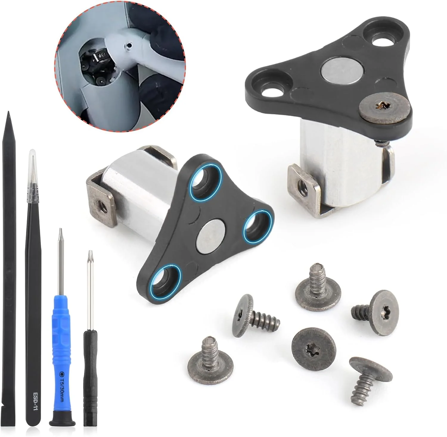 محور بازوی جلویی جایگزین برای DJI Mini 3/Mini 3 Pro به همراه پیچ و ابزار تعمیر (2 عدد محور بازو و 6 عدد پیچ)