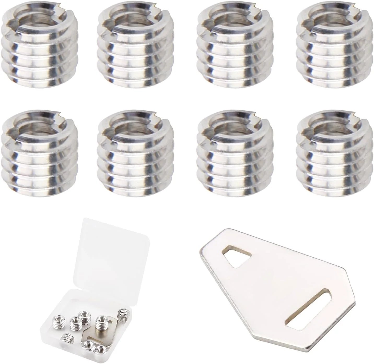 تبدیل پیچ سه پایه 3/8 اینچ به 1/4 اینچ، آداپتور تبدیل بوشینگ با ابزار سکه ای و جعبه، کاهنده 1/4 اینچ به 3/8 اینچ دوربین برای سه پایه، تک پایه، هد توپی، پایه نور ویدئو، دوربین های DSLR SLR