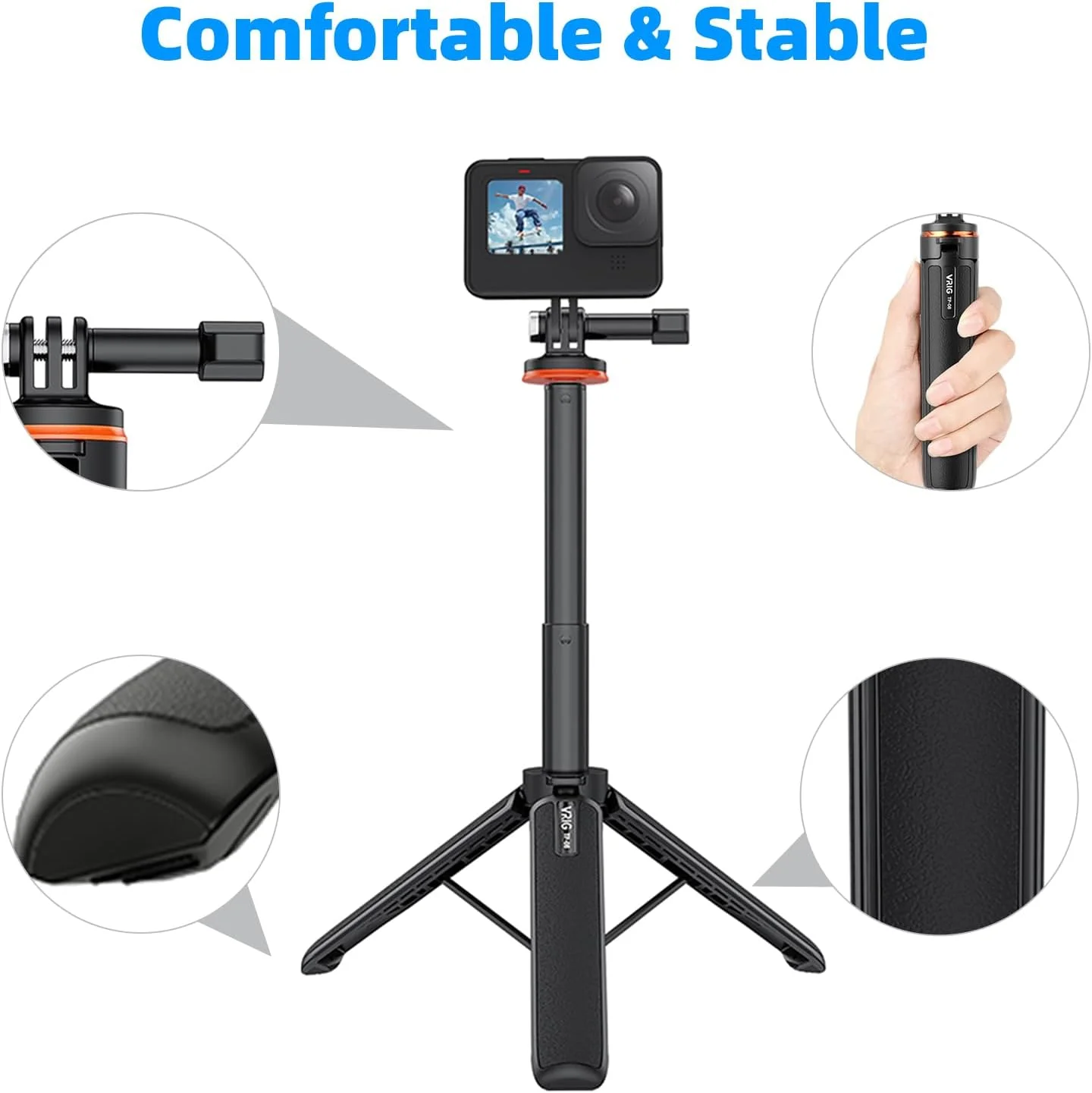 سه پایه کوچک Doeek با میله تلسکوپی برای دوربین های اکشن، نگهدارنده سه پایه برای دوربین اکشن، مونوپاد مسافرتی سازگار با GoPro، Insta360 Ace/Ace Pro/ONE RS، DJI Osmo Action (TP-08)