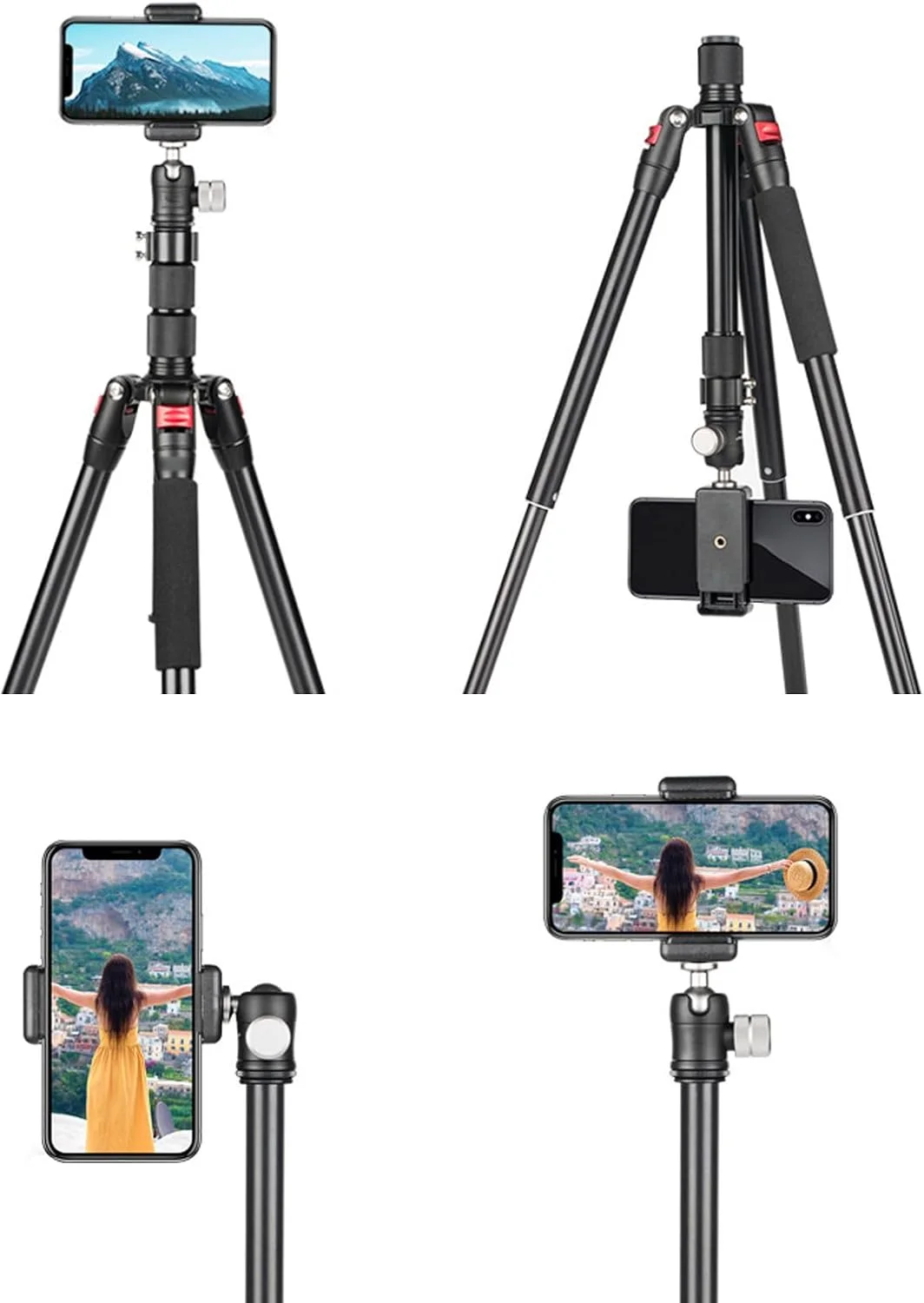 سه پایه دوربین GOWENIC 59 اینچی، سه پایه سبک وزن مسافرتی DSLR در فضای باز با سر توپی 360 درجه و نگهدارنده تلفن، پایه تک پایه تاشو دوربین تلفن برای عکس و فیلم