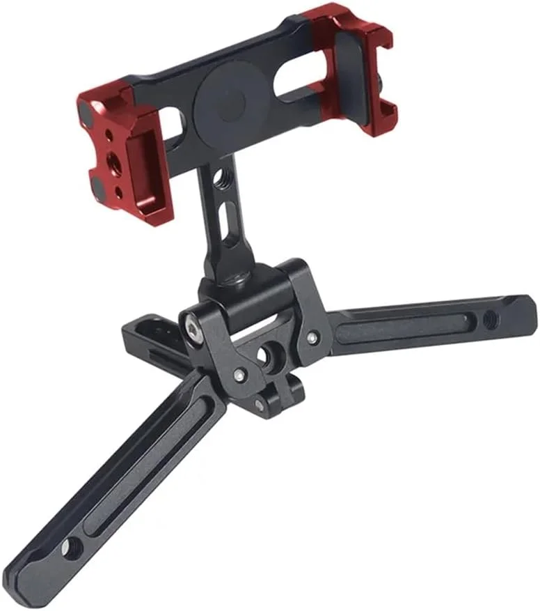 نگهدارنده سه پایه رومیزی گوشی موبایل آلیاژ آلومینیوم با قابلیت چرخش 360 درجه و مانت کفشک سرد، محدوده گیره 62-87 میلی متر (قرمز)