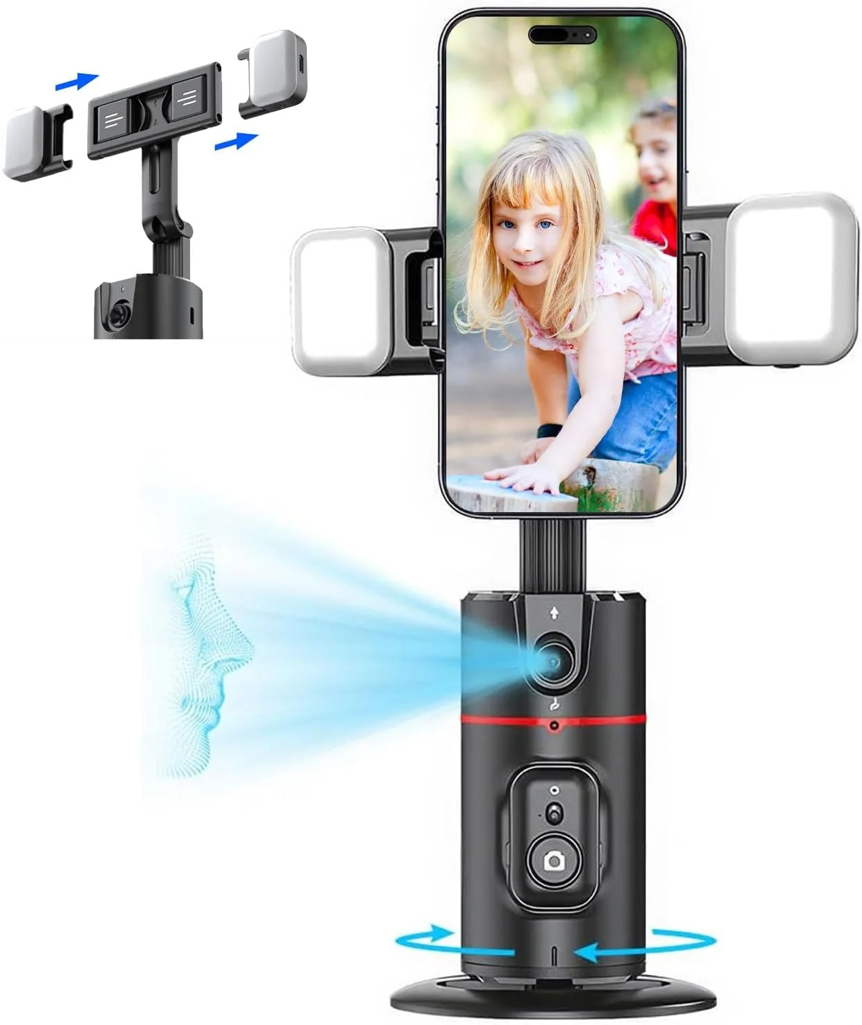 پایه هوشمند تلفن همراه 360 درجه HELEMIY P02 با قابلیت تشخیص چهره هوش مصنوعی، دنبال کردن با اشاره، دنبال کردن پانوراما، لرزش با کنترل از راه دور، گیره تلفن قابل جدا شدن، نسخه ارتقا یافته جمع شونده P02 he