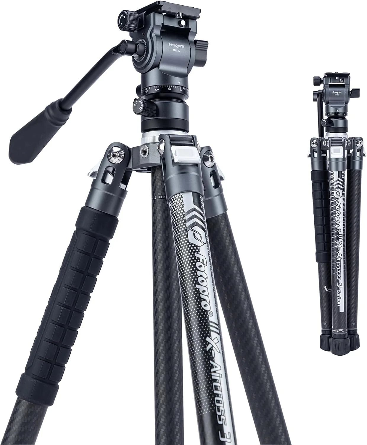 سه پایه فیبر کربنی Fotopro، فوق سبک 1 کیلوگرمی، سه پایه ویدیویی مسافرتی قابل حمل 157 سانتی متری برای دوربین DSLR، تحمل وزن تا 10 کیلوگرم مدل X-Aircross 3 Video