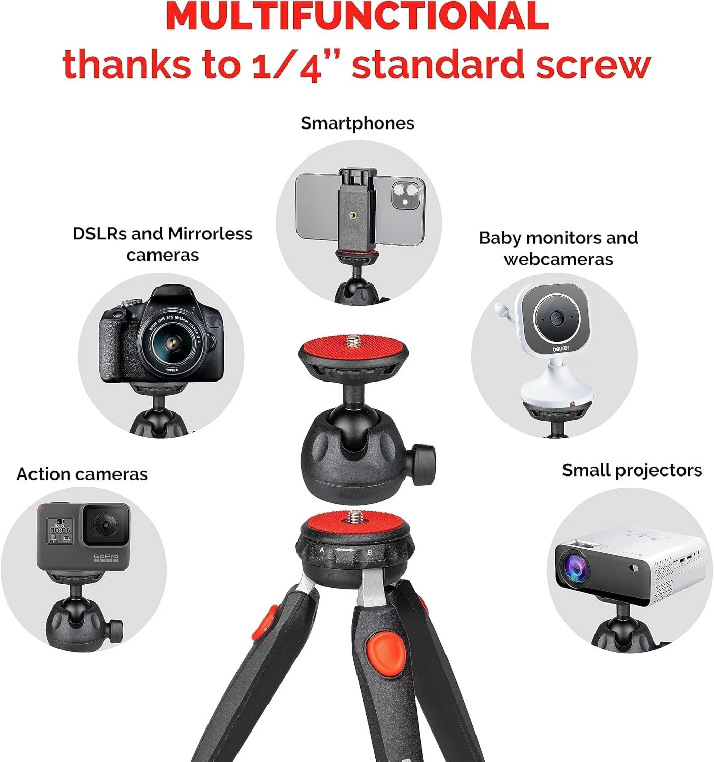 پایه سه پایه، پایه دوربین و تلفن همراه، طراحی آلومینیومی سبک وزن، ایده آل برای دوربین های DSLR، دوربین های دیجیتال و تلفن های هوشمند، پایه مینی دوربین قابل تنظیم