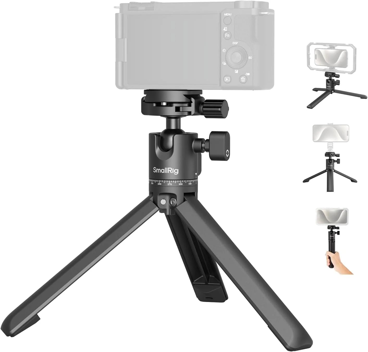 سه پایه رومیزی کوچک قابل حمل SmallRig، سه پایه کوچک رومیزی آلومینیومی فشرده با سر توپی 360 درجه، صفحه رهاسازی سریع پیچ 1/4 اینچی برای دوربین DSLR، دوربین، تلفن، تحمل وزن تا 5 کیلوگرم - 4630