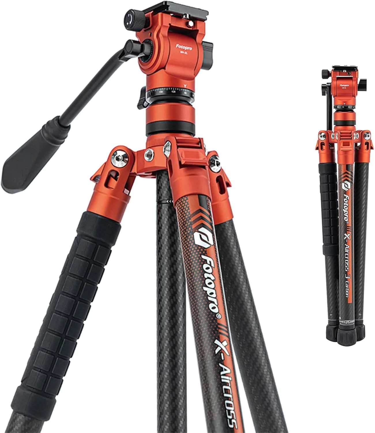 سه پایه فیلمبرداری Fotopro X-Aircross 3، سبک وزن، 62 اینچ، مناسب سفر، به همراه هد مایع، 1.07 کیلوگرم، فوق سبک، قابل حمل، حرفه ای، فیبر کربنی، برای دوربین DSLR