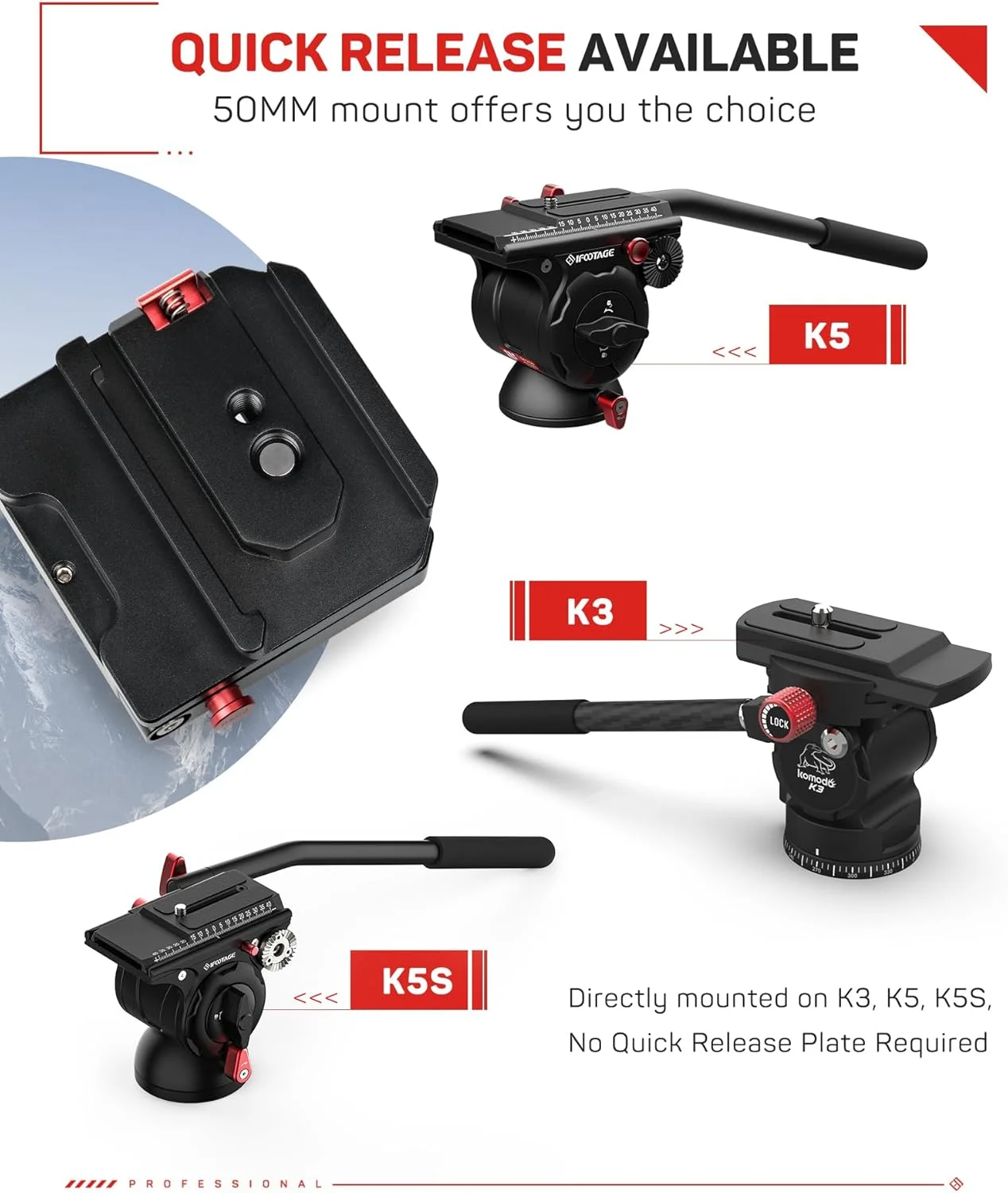 نگهدارنده L شکل IFOOTAGE مدل HV-02، صفحه آلیاژ آلومینیوم با پیچ 1/4 اینچی، رزوه 3/8 و 1/4 اینچی، مانت جهانی 38mm/50mm، برای تک پایه، سه پایه، اسلایدر، هد سیال، هد توپی، DSLR، حداکثر تحمل وزن 5 کیلوگرم