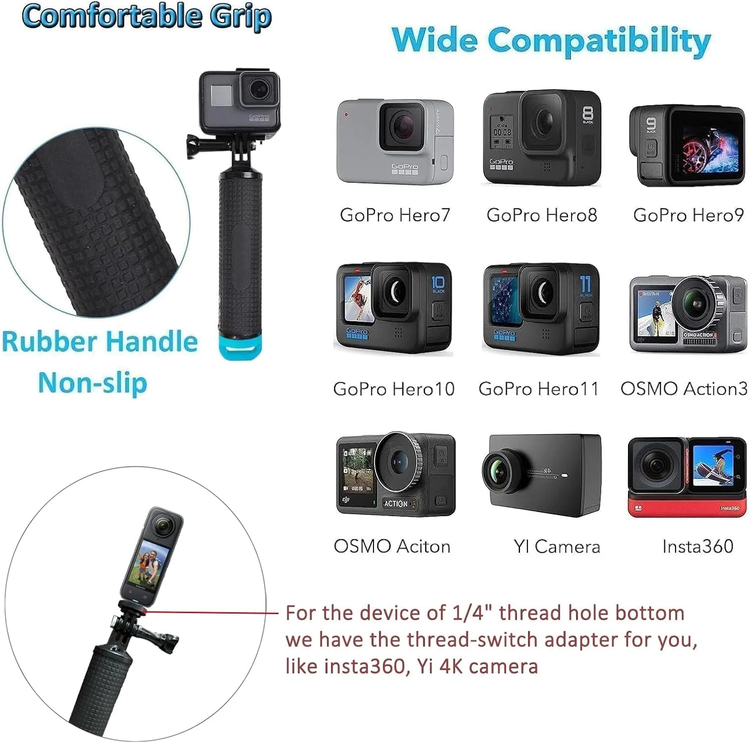دسته شناور دستی برای دوربین های اکشن، مونوپاد، دسته شناور، میله غواصی، قطعه جایگزین برای سری GoPro Hero، SJCAM و تلفن های همراه با فلاش و غیره