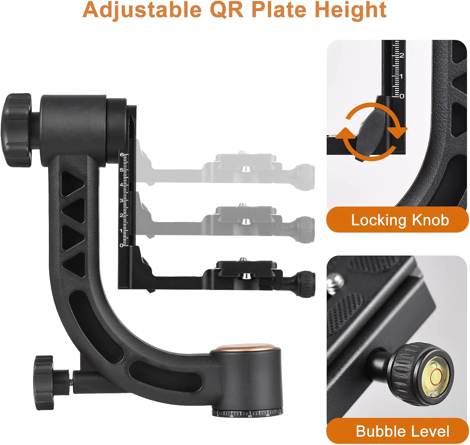 سه‌پایه گیمبال پانورامیک 360 درجه سنگین HELEMIY، آلیاژ آلومینیوم، ظرفیت بار 15 کیلوگرم، با پیچ 1/4 اینچ، صفحه رهاسازی سریع و تراز حبابی برای دوربین‌های DSLR