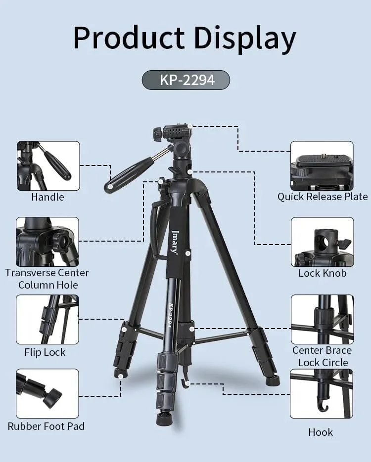 پایه سه پایه حرفه ای برای دوربین DSLR، دوربین بدون آینه، طول باز شده 1.79 متر، ظرفیت بار 3 کیلوگرم، سه پایه برای آیفون، دوربین، دوربین فیلمبرداری، سه پایه تلفن، گیمبال.