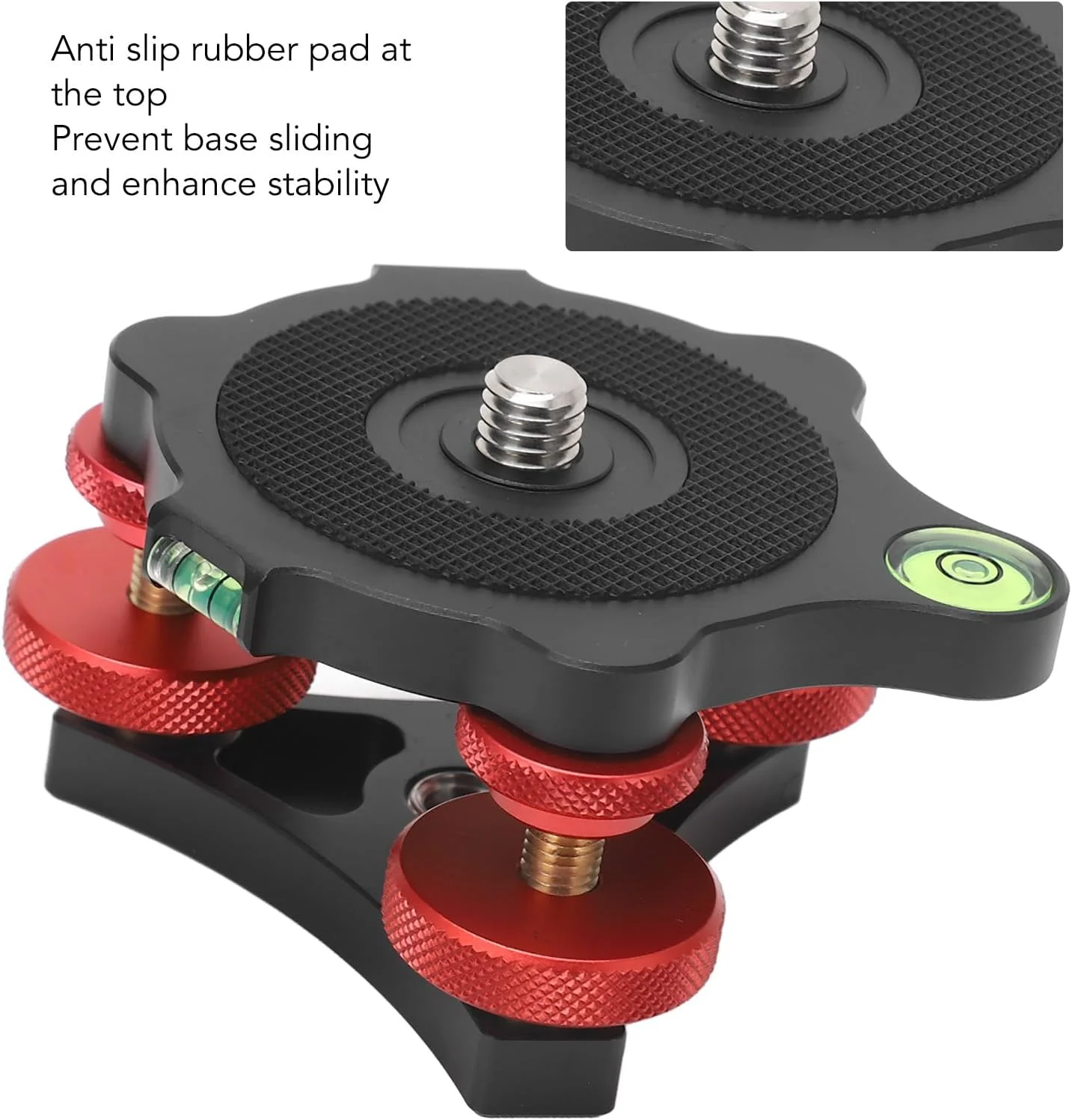 پایه تراز سه پایه، پایه تراز سر سه پایه دوربین آلیاژ آلومینیوم 3 چرخ تراز کننده با ترازهای حبابی، ظرفیت بار 15 کیلوگرم پیچ های 1/4 اینچ به 3/8 اینچ برای سه پایه های دوربین های DSLR تک پایه پایه تراز سه پایه، پایه تراز سر سه پایه دوربین آلیاژ آلومینیوم 3 چرخ تراز کننده با ترازهای حبابی، ظرفیت بار 15 کیلوگرم پیچ های 1/4 اینچ به 3/8 اینچ برای سه پایه های دوربین های DSLR تک پایه