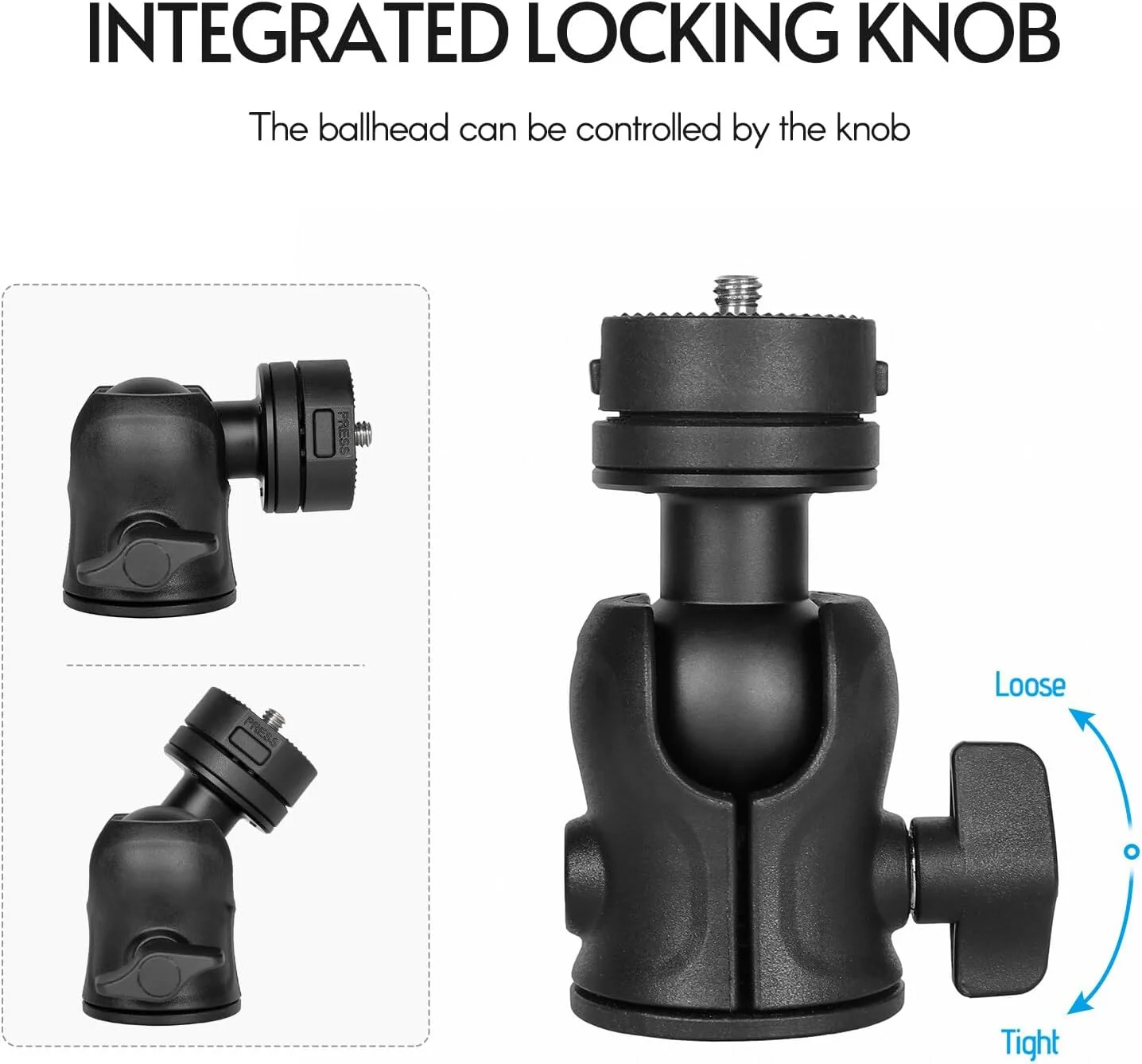 آداپتور پایه دوربین سر سه پایه پانوراما، مینی هد توپی با قابلیت چرخش 360 درجه، ظرفیت بار 10 کیلوگرم با پیچ 1/4 اینچ، دارای گیره تلفن قابل تنظیم داخلی، سازگار با دوربین DSLR، چراغ LED، سلفی آداپتور پایه دوربین سر سه پایه پانوراما، مینی هد توپی با قابلیت چرخش 360 درجه، ظرفیت بار 10 کیلوگرم با پیچ 1/4 اینچ، دارای گیره تلفن قابل تنظیم داخلی، سازگار با دوربین DSLR، چراغ LED، سلفی